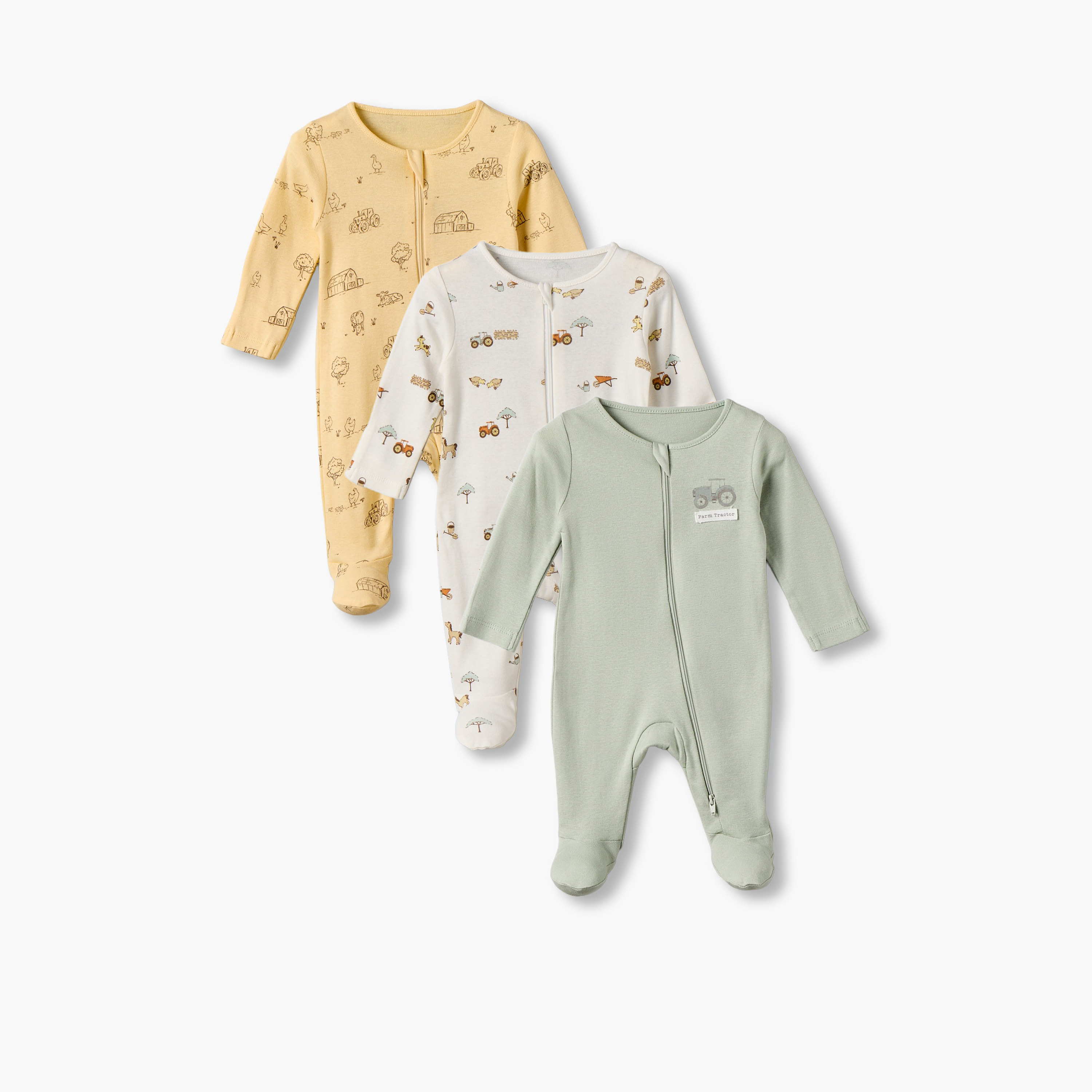 طقم بدل نوم قطنية بياقة مستديرة وأكمام طويلة بطبعة مزرعة من جونيورز - طقم 3 قطع-baby-boys-clothing-nightwear-sleepsuits-image-1