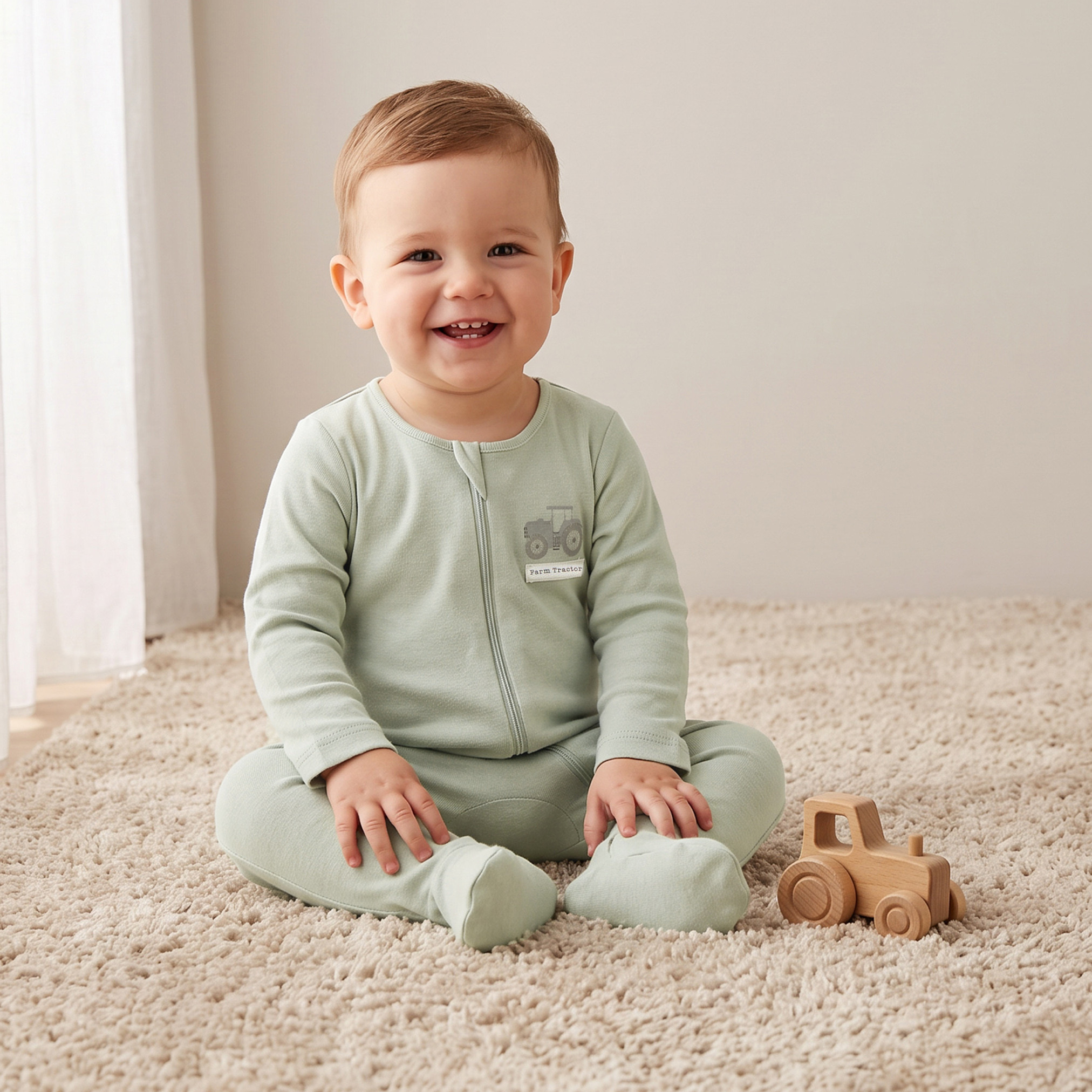 طقم بدل نوم قطنية بياقة مستديرة وأكمام طويلة بطبعة مزرعة من جونيورز - طقم 3 قطع-baby-boys-clothing-nightwear-sleepsuits-image-9