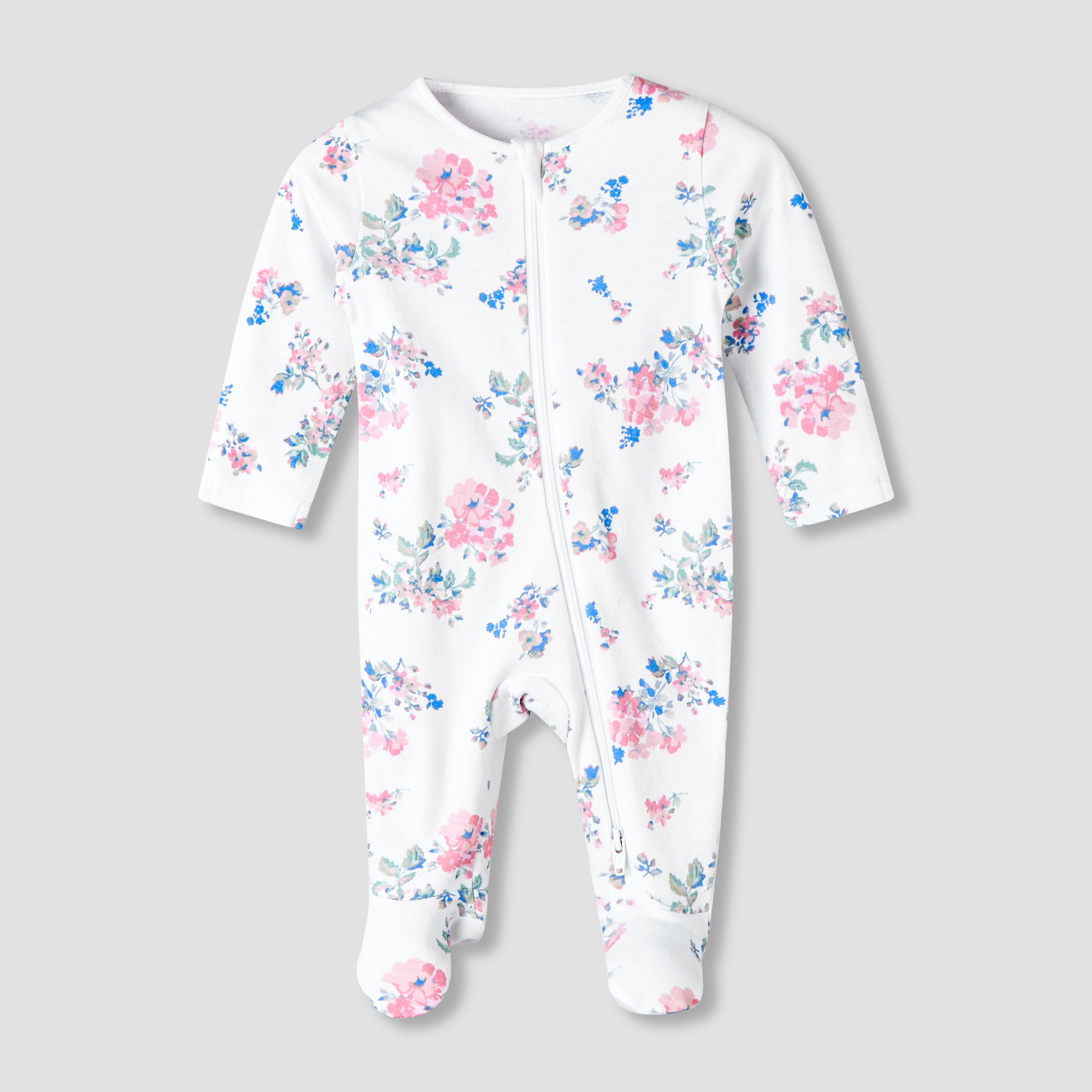 Pack of 3 Juniors Organic Cotton Crew Neck Long Sleeves Sleepsuit with Floral Print-baby-girls-clothing-nightwear-sleepsuits-image-3