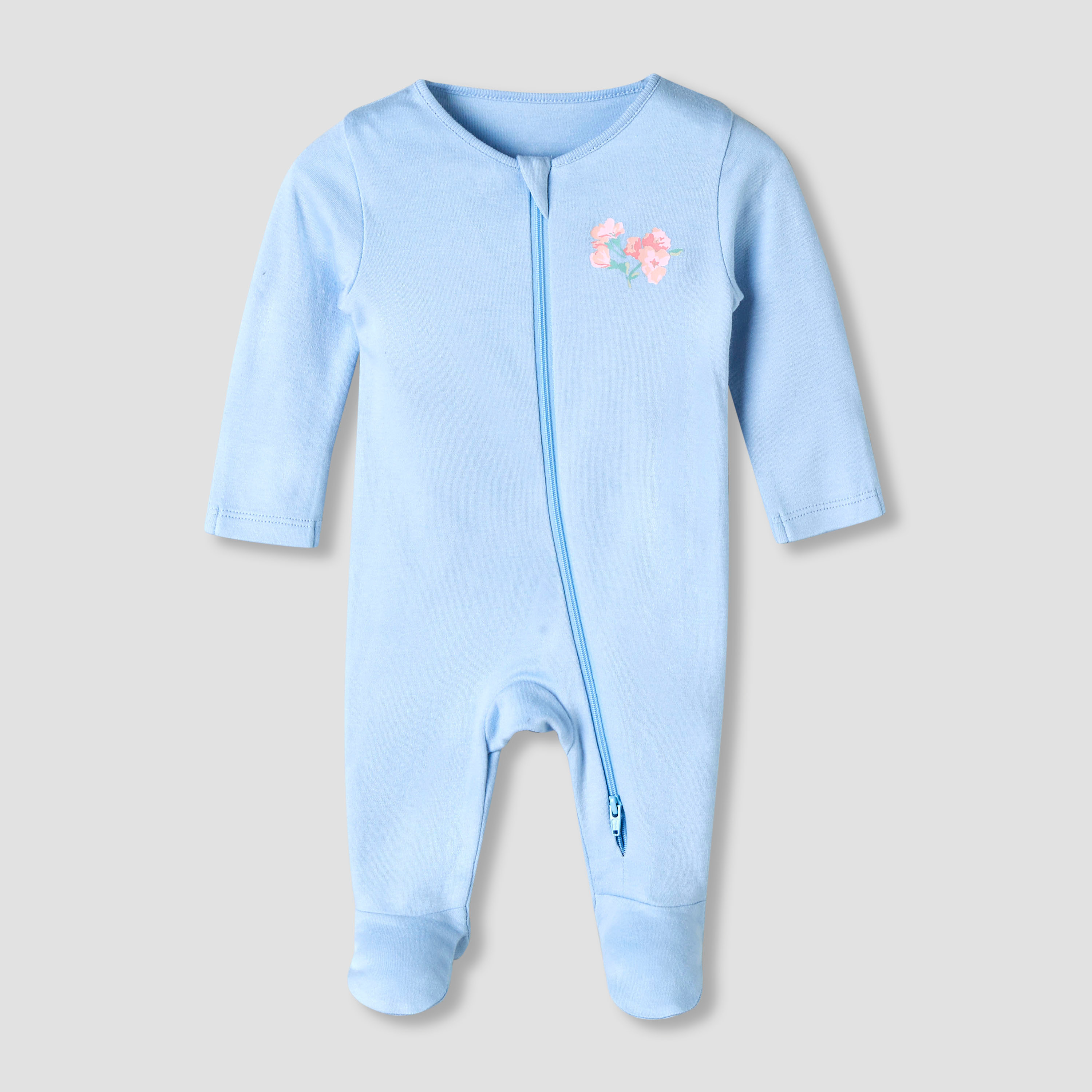 Pack of 3 Juniors Organic Cotton Crew Neck Long Sleeves Sleepsuit with Floral Print-baby-girls-clothing-nightwear-sleepsuits-image-4