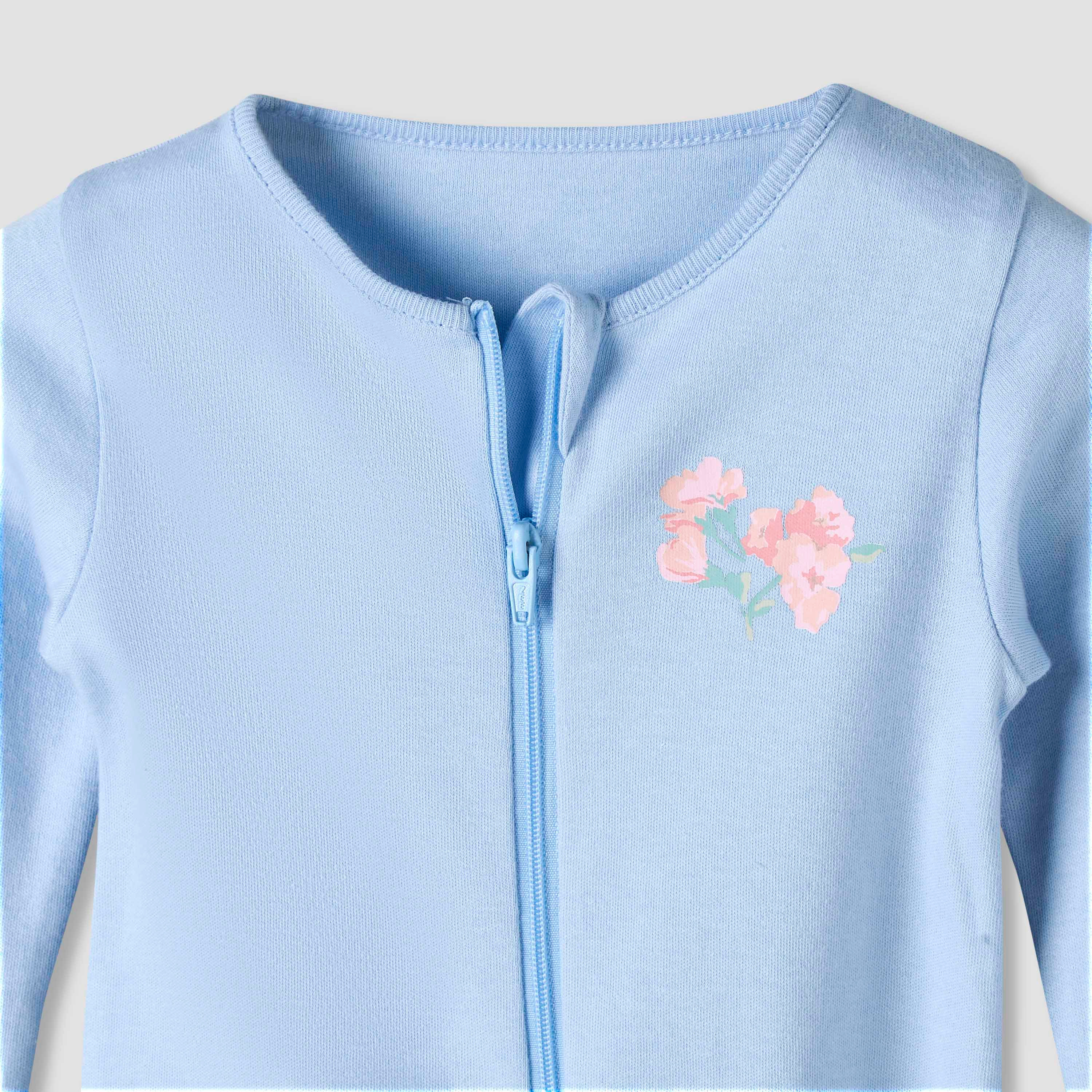 Pack of 3 Juniors Organic Cotton Crew Neck Long Sleeves Sleepsuit with Floral Print-baby-girls-clothing-nightwear-sleepsuits-image-5