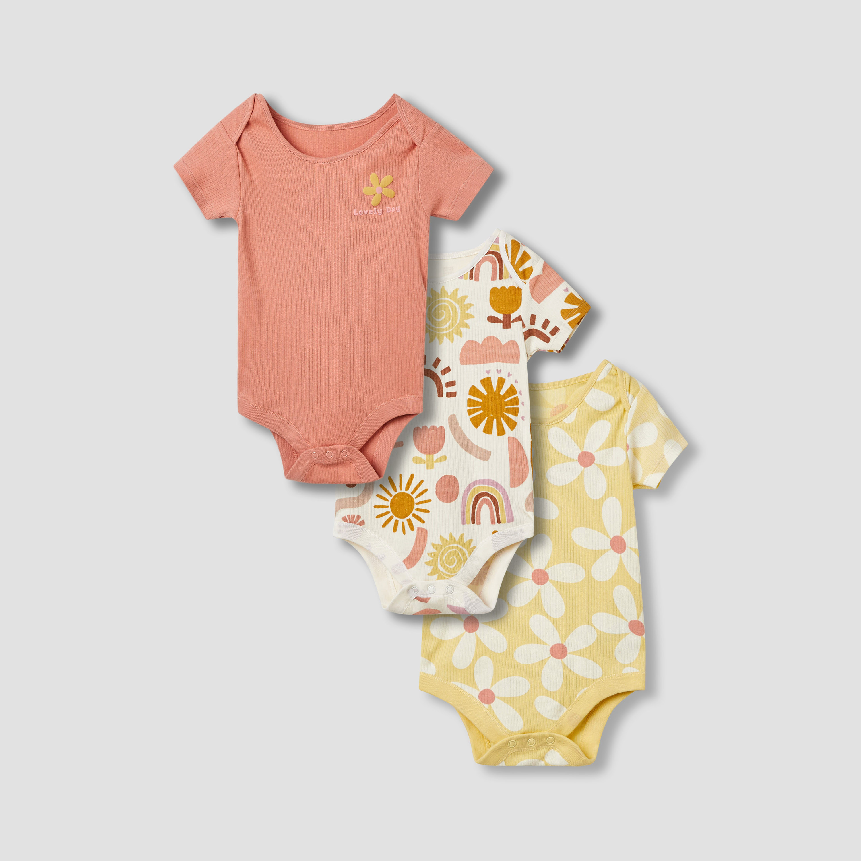 Juniors Assorted Bodysuit with Short Sleeves and Button Closure - Set of 3-baby-girls-clothing-bodysuits-image-1