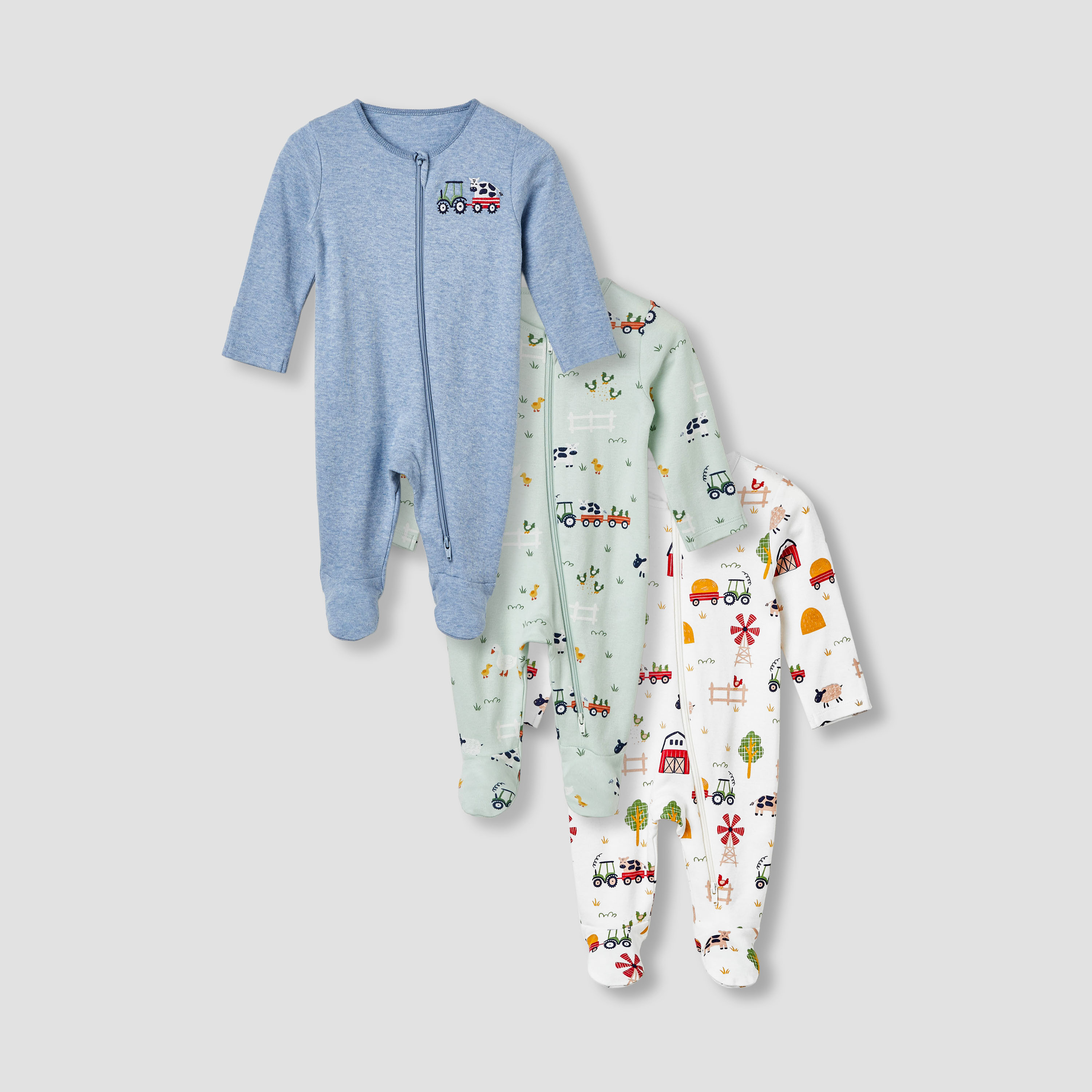 Juniors Round Neck Sleepsuit with Closed Feet - Cotton - Long Sleeves - Set of 3-baby-boys-clothing-nightwear-sleepsuits-image-1