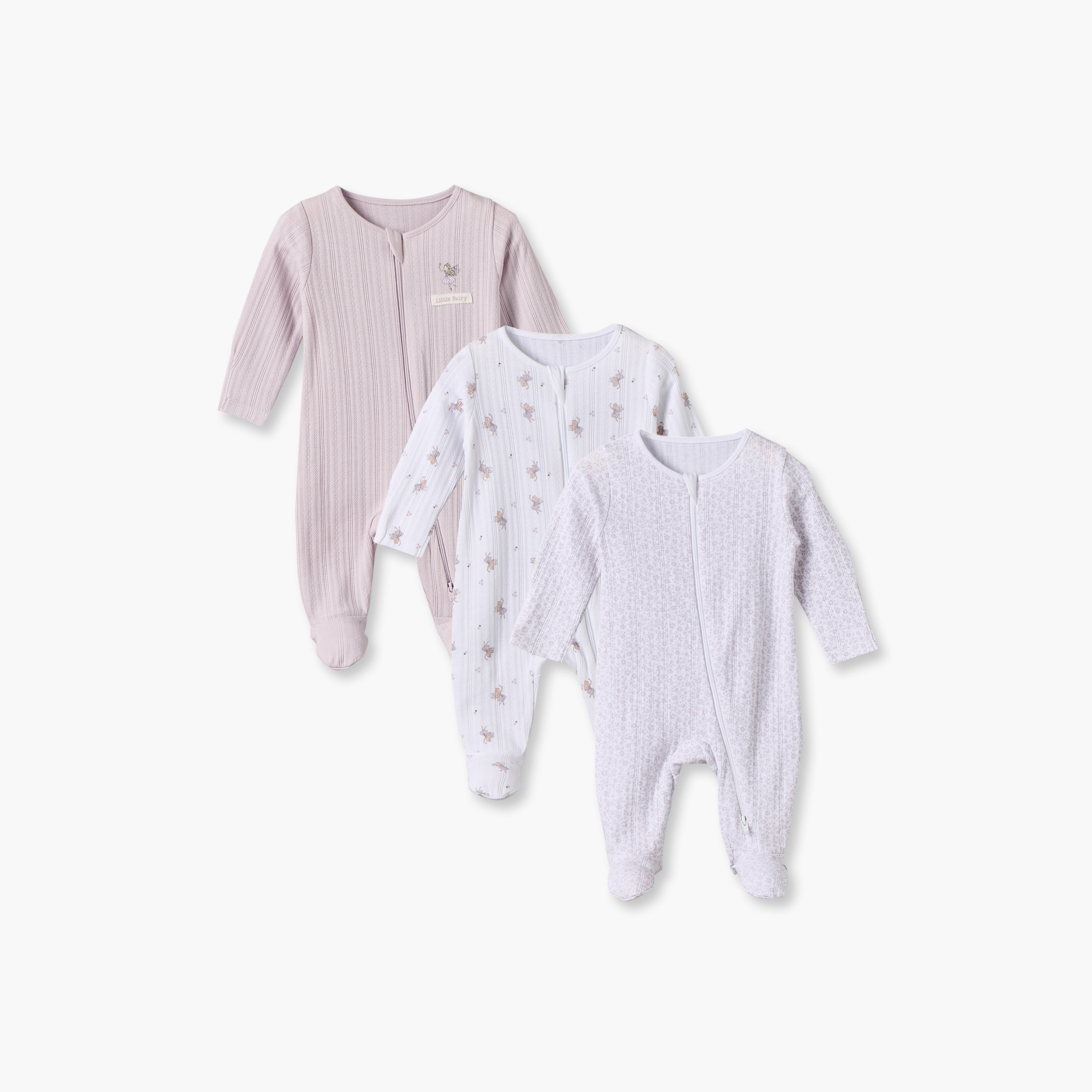 بدلة نوم قطنية بأكمام طويلة وياقة ضيقة وطبعات جنيات من جونيورز - عبوة من 3 قطع-baby-girls-clothing-nightwear-sleepsuits-image-1