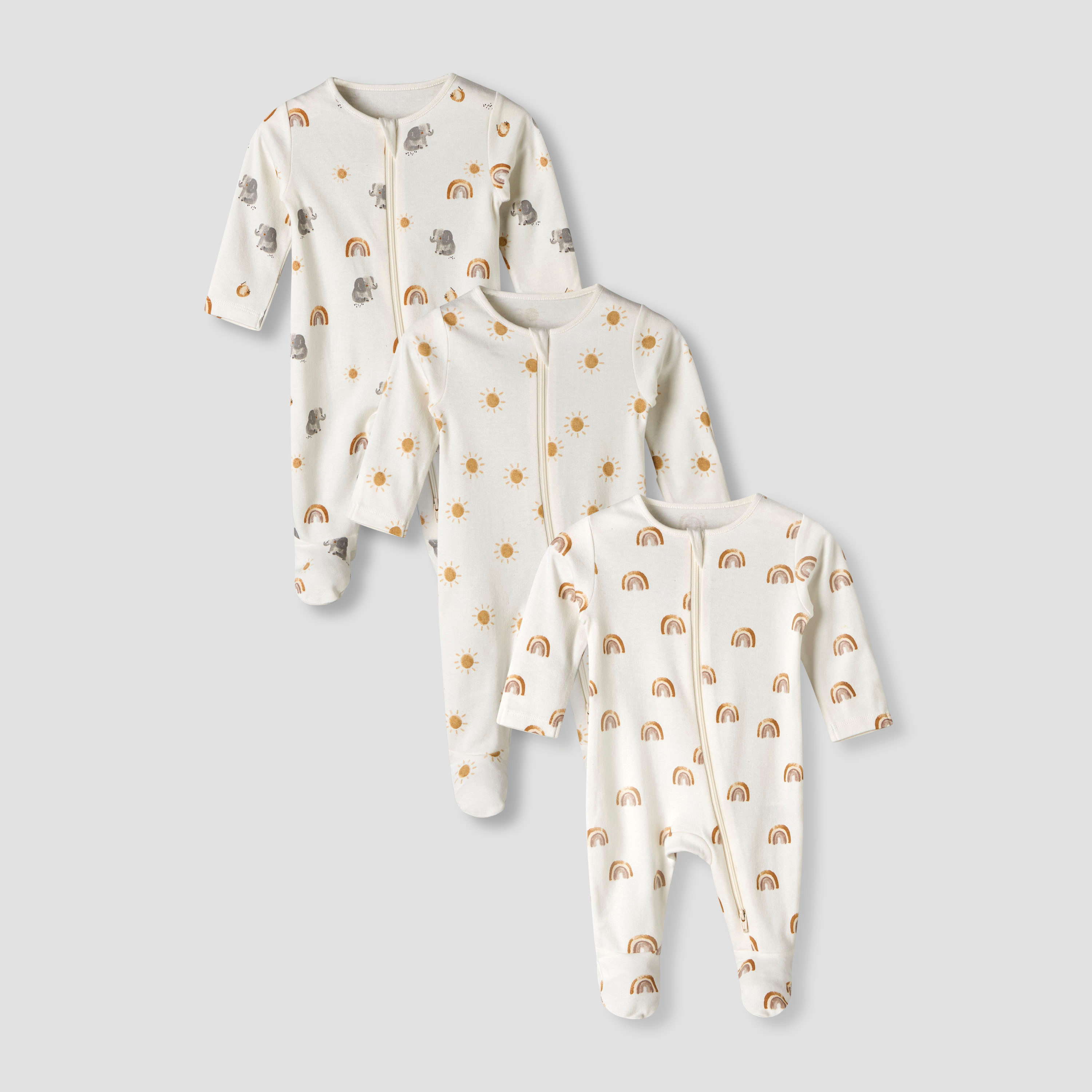 Pack of 3 Juniors Organic Cotton Round Neck Long Sleeves Sleepsuit with Print-baby-boys-clothing-nightwear-sleepsuits-image-1