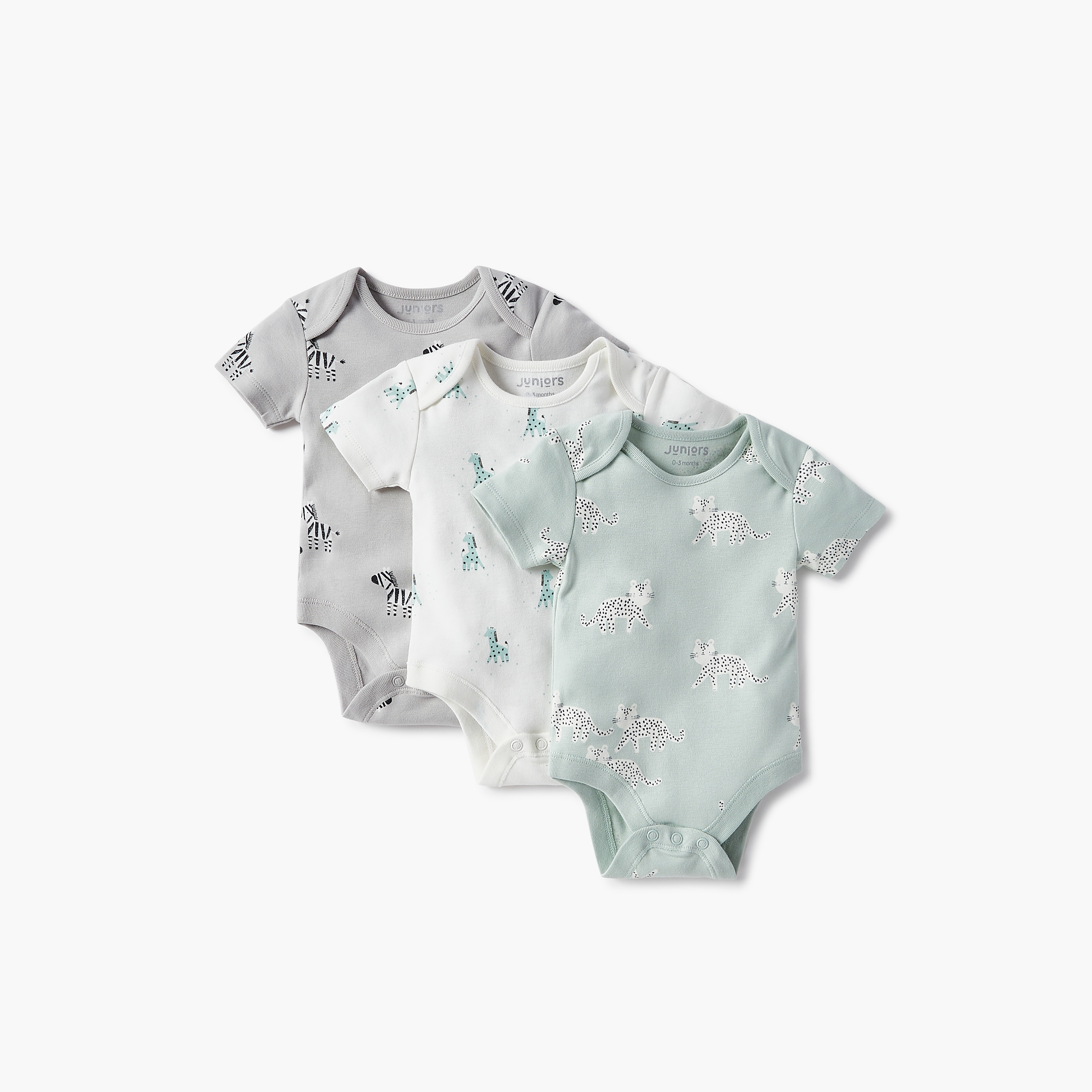 Juniors Animal Print Envelope Neck Bodysuit with Button Closure - Set of 3-baby-boys-clothing-bodysuits-image-1