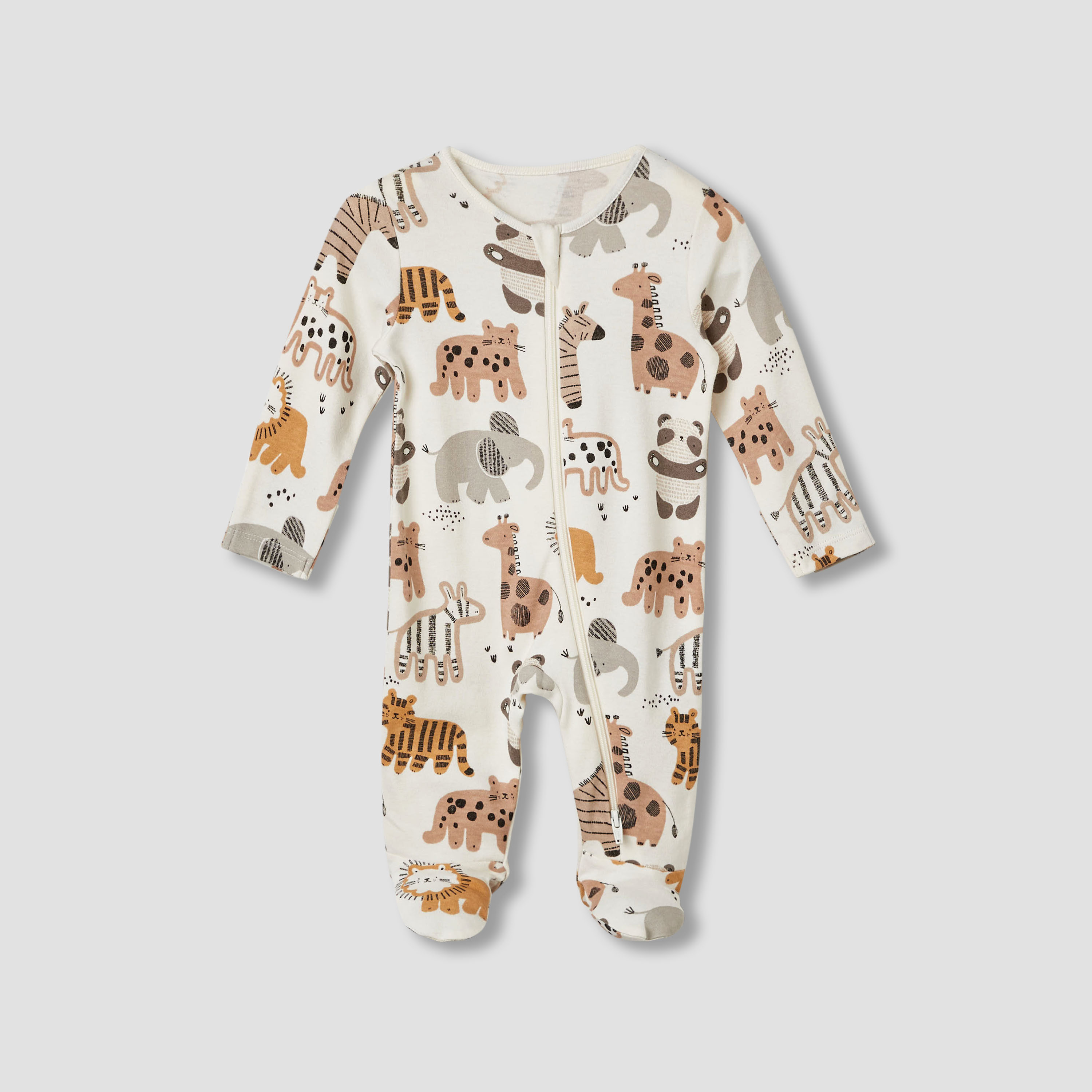 Juniors Cotton Round Neck Long Sleeves Sleepsuit with Safari Print, Set of 3-baby-boys-clothing-nightwear-sleepsuits-image-3