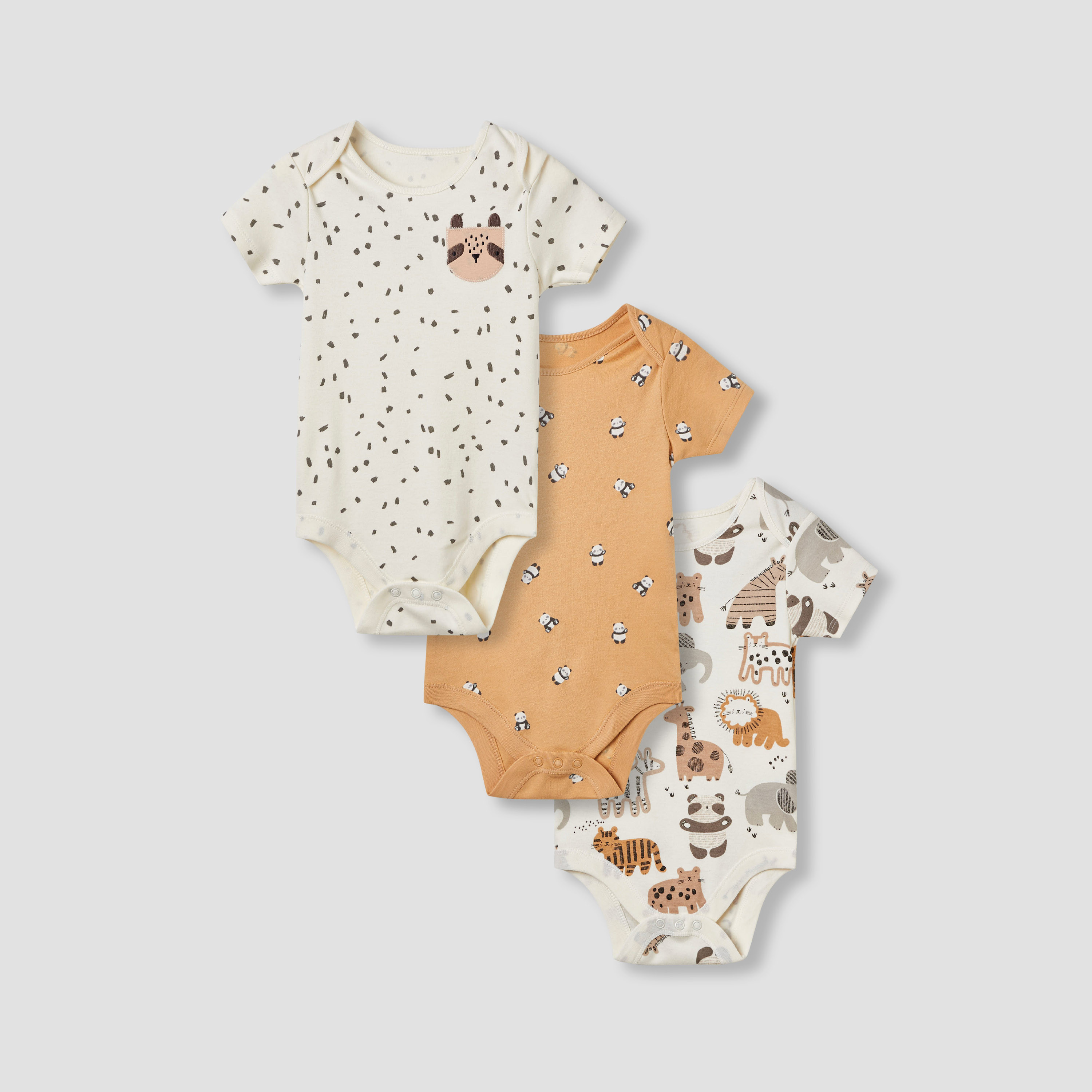 Juniors Printed Bodysuit with Short Sleeves and Button Closure - Set of 3-baby-boys-clothing-bodysuits-image-1