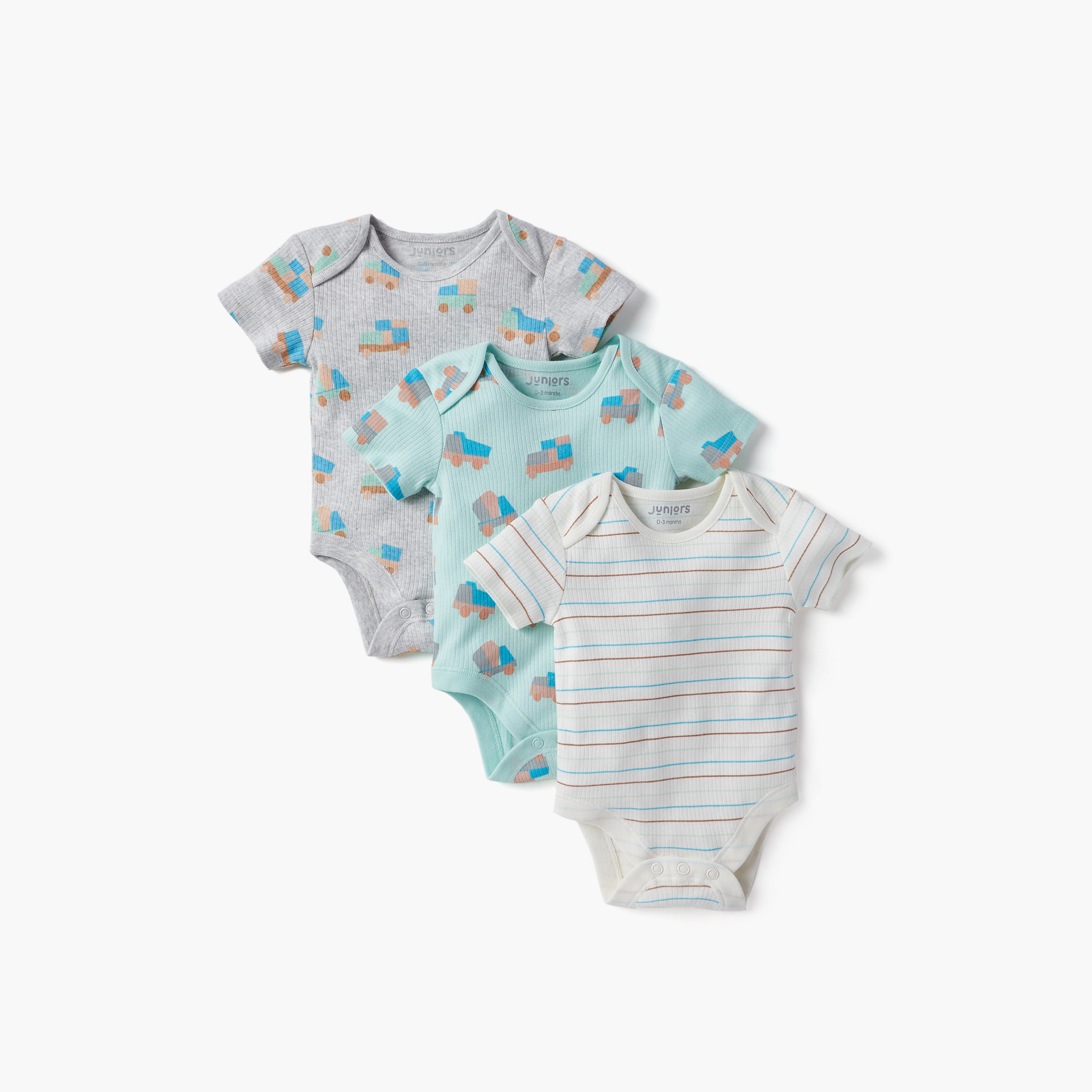 Juniors Printed Bodysuit with Short Sleeves and Button Closure - Set of 3-baby-boys-clothing-multipacks-image-1