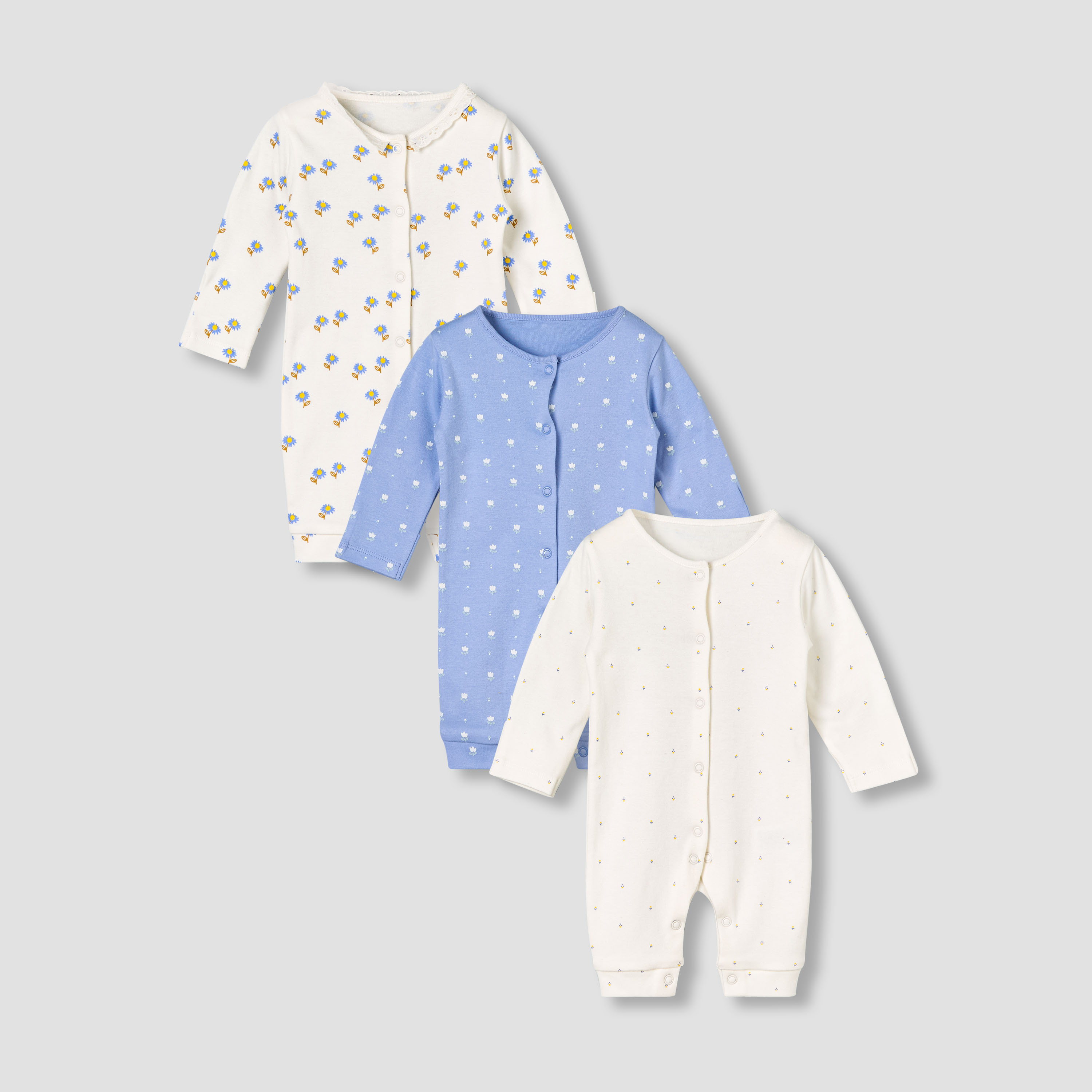 Pack of 3 Juniors Round Neck Long Sleeves Sleepsuit with Print-baby-girls-clothing-nightwear-sleepsuits-image-1