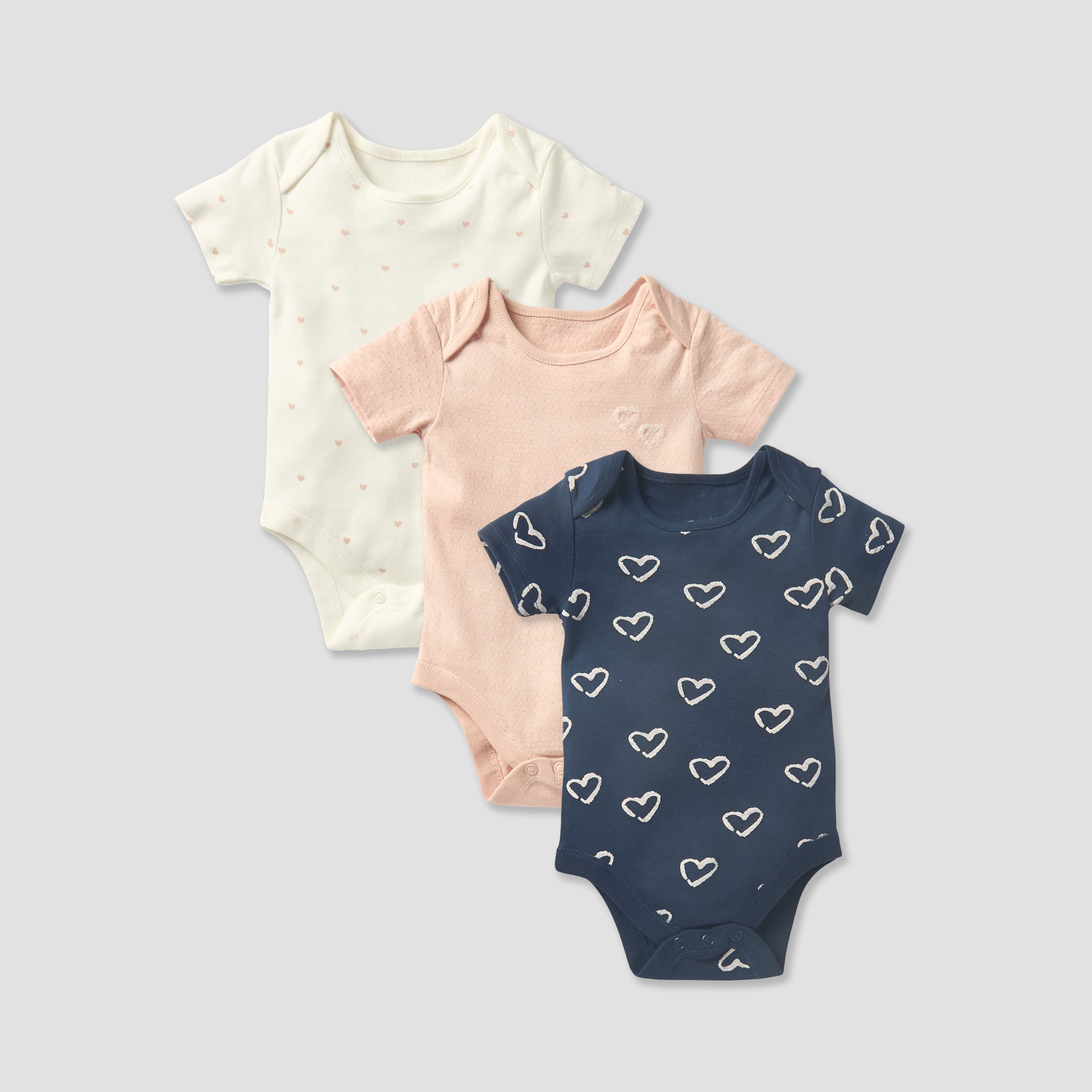Juniors Heart Detail Bodysuit with Short Sleeves and Button Closure - Set of 3-baby-girls-clothing-bodysuits-image-1