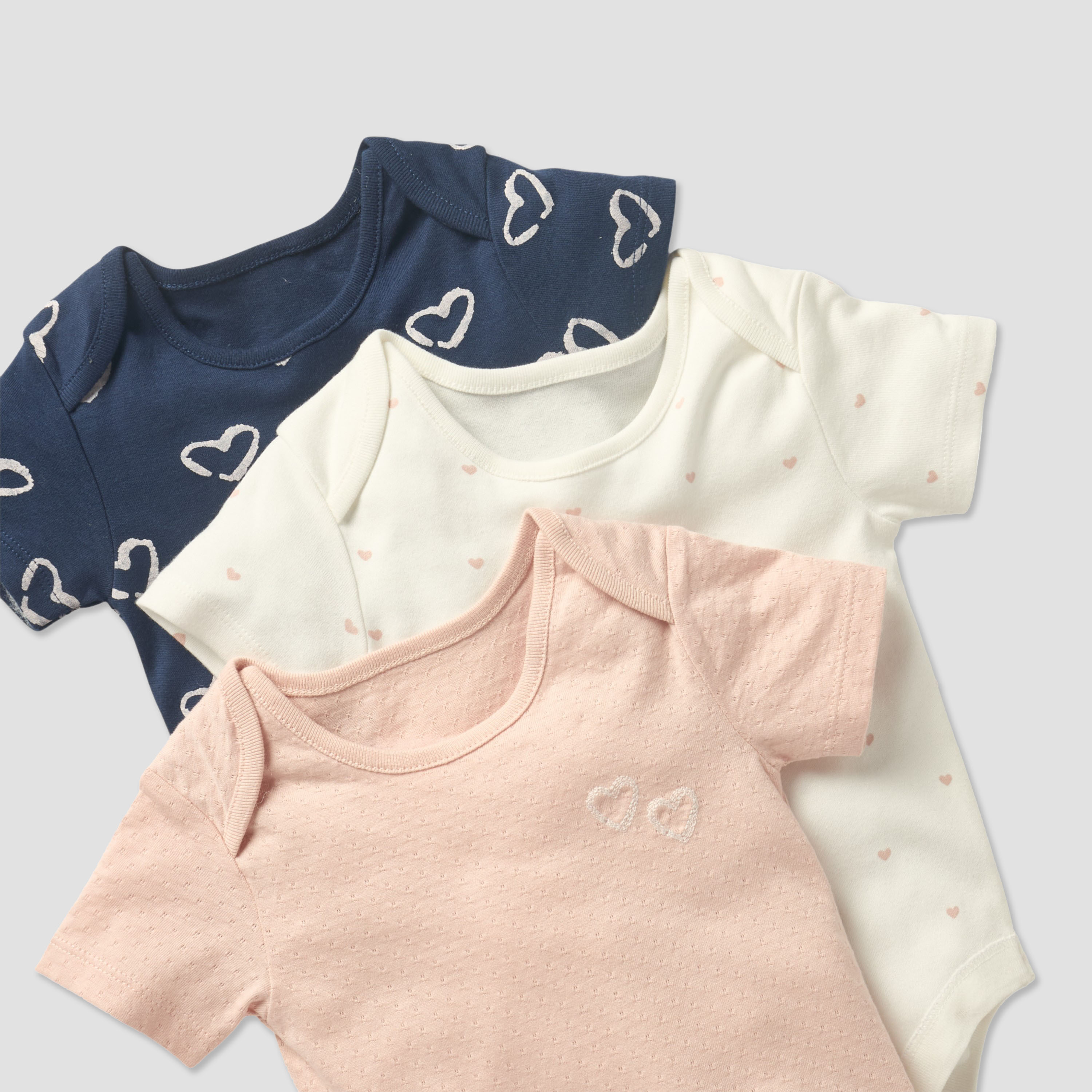 Juniors Heart Detail Bodysuit with Short Sleeves and Button Closure - Set of 3-baby-girls-clothing-bodysuits-image-5