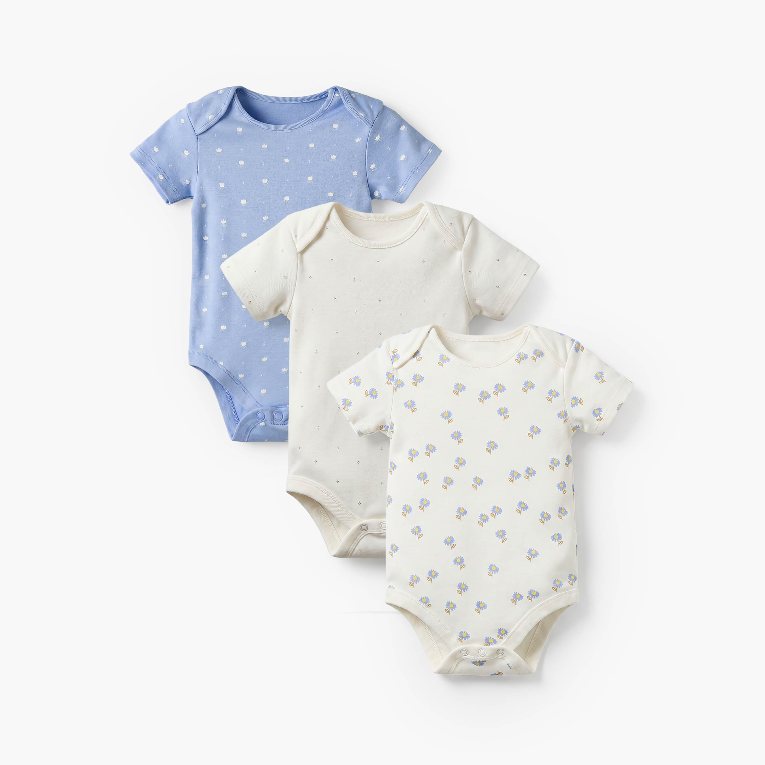 بودي سوت قطن بأكمام قصيرة وياقة ضيقة بطبعات زهور من جونيورز - طقم من 3 قطع-baby-girls-clothing-bodysuits-image-1