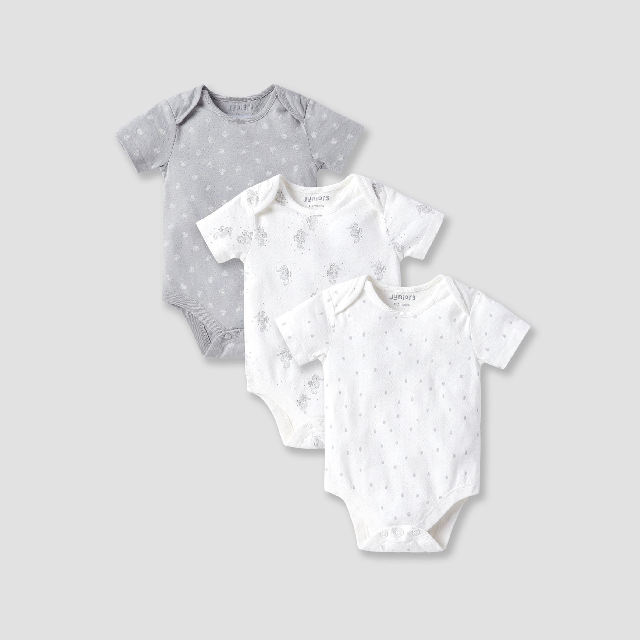 Juniors Printed Bodysuit with Short Sleeves and Button Closure - Set of 3-baby-girls-clothing-bodysuits-image-1
