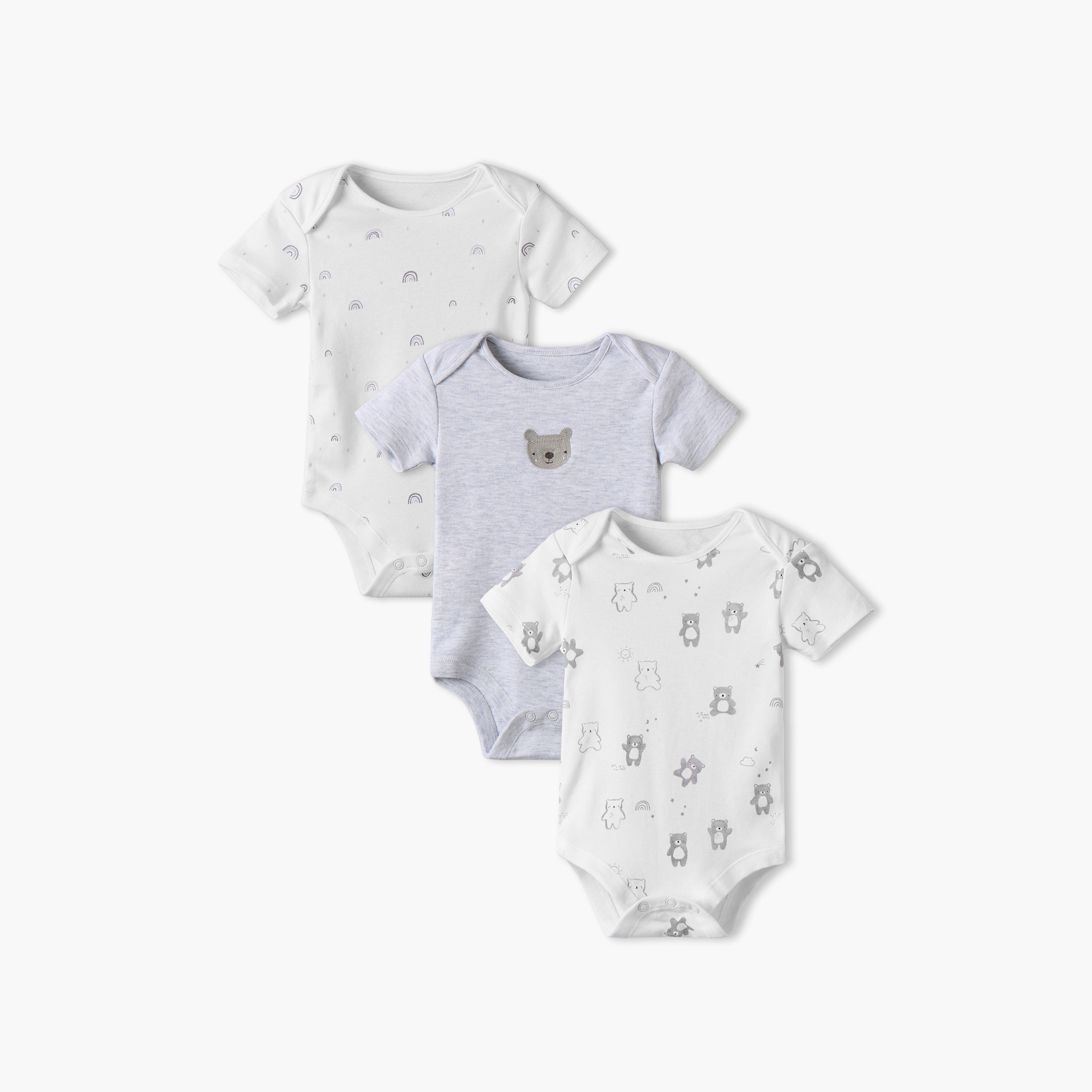 Pack of 3 Juniors Round Neck Short Sleeves Bodysuit with Snap Button Closure-baby-boys-clothing-bodysuits-image-1