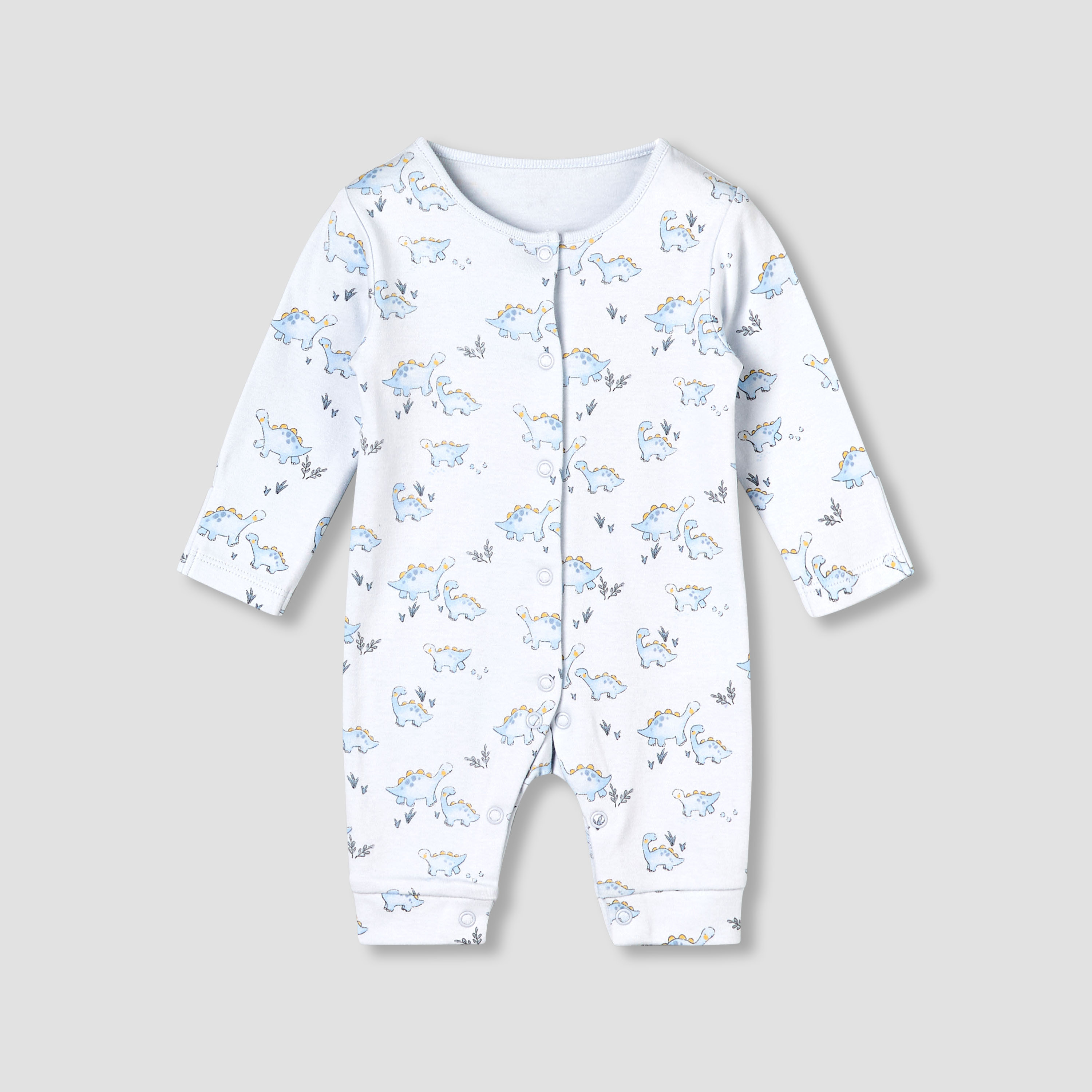 Pack of 3 Juniors Cotton Round Neck Long Sleeves Sleepsuit with Dinosaur Print-baby-boys-clothing-nightwear-sleepsuits-image-3