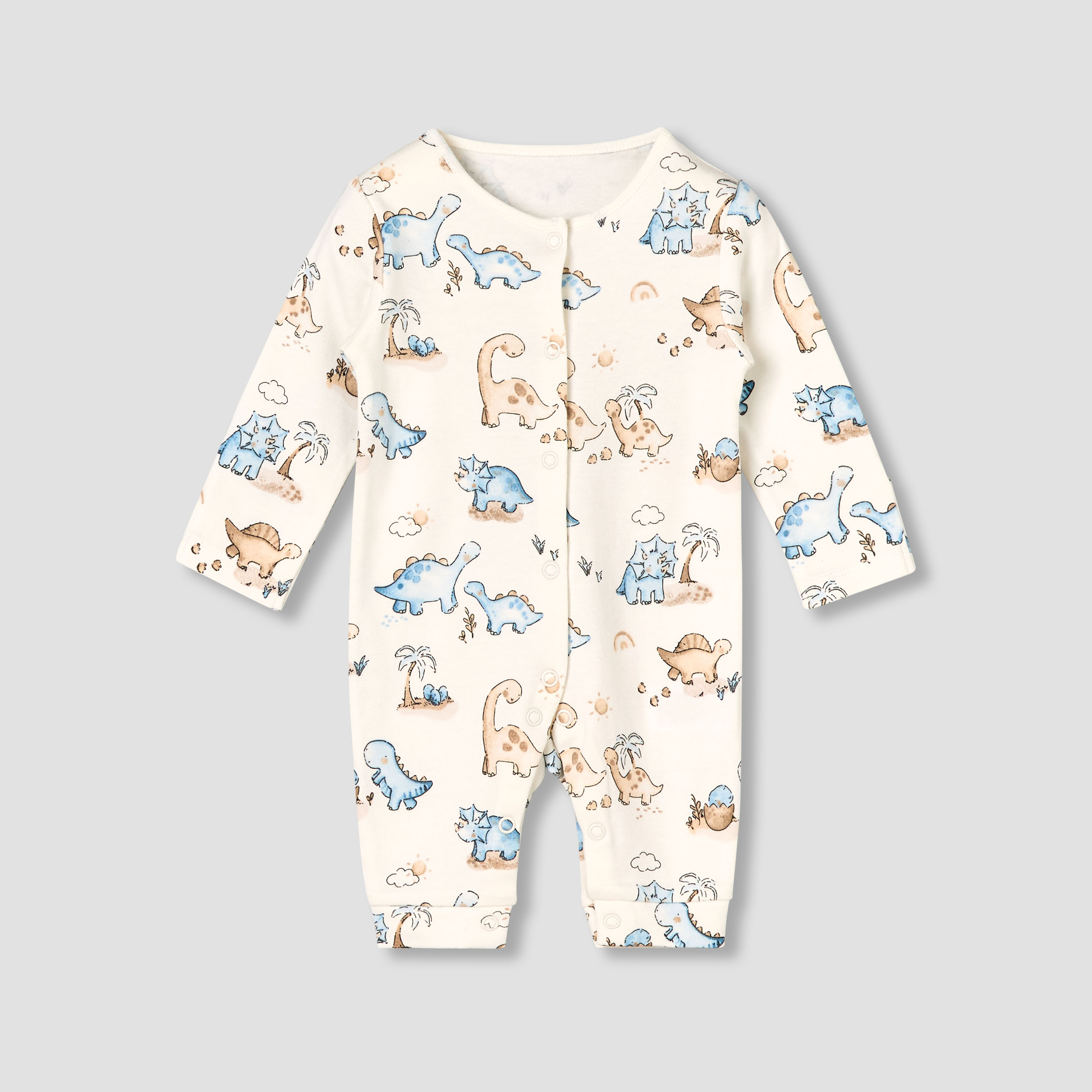Pack of 3 Juniors Cotton Round Neck Long Sleeves Sleepsuit with Dinosaur Print-baby-boys-clothing-nightwear-sleepsuits-image-4
