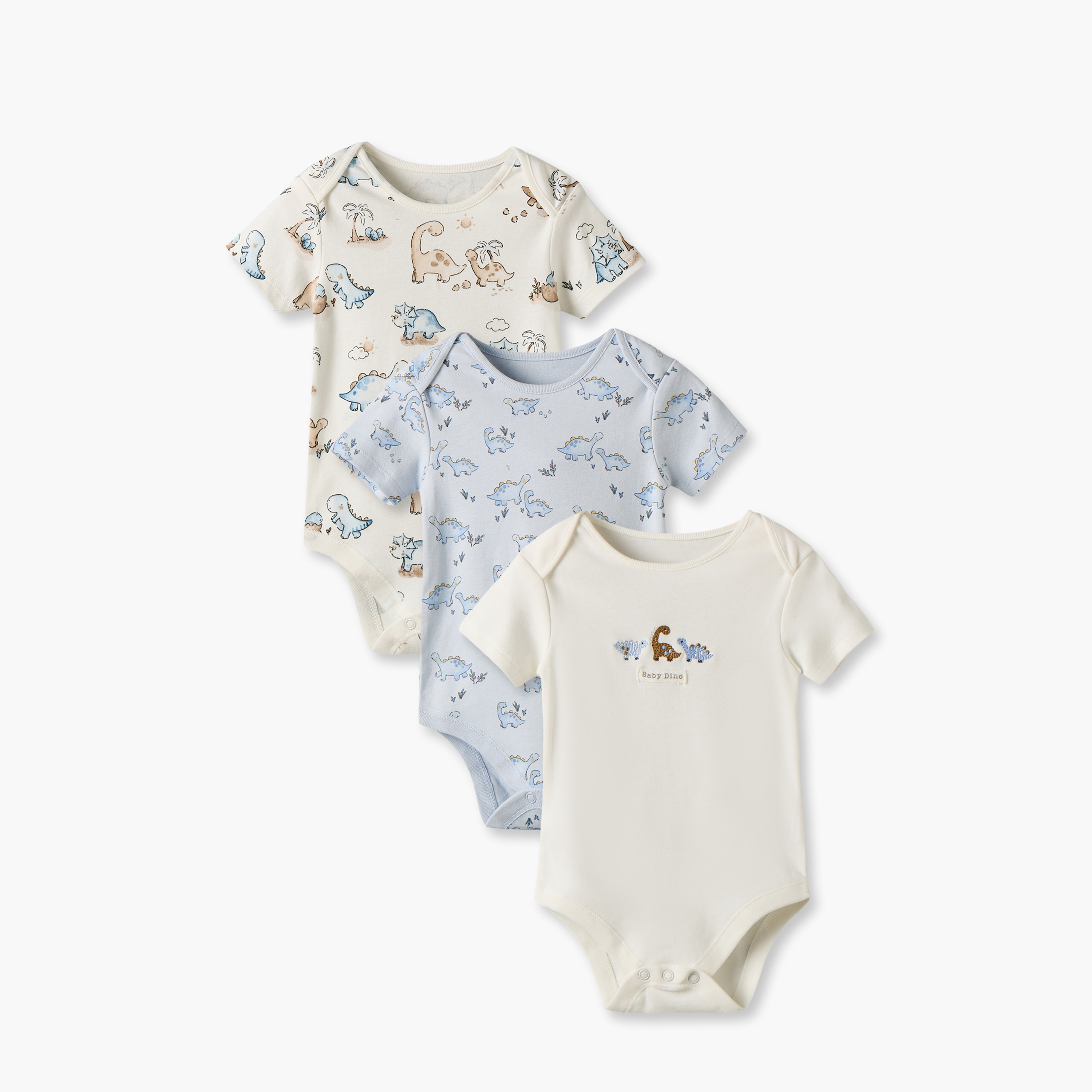 بودي سوت بطبعات ديناصور وياقة مستديرة وأكمام قصيرة من جونيورز - عبوة 3 قطع-baby-boys-clothing-bodysuits-image-1