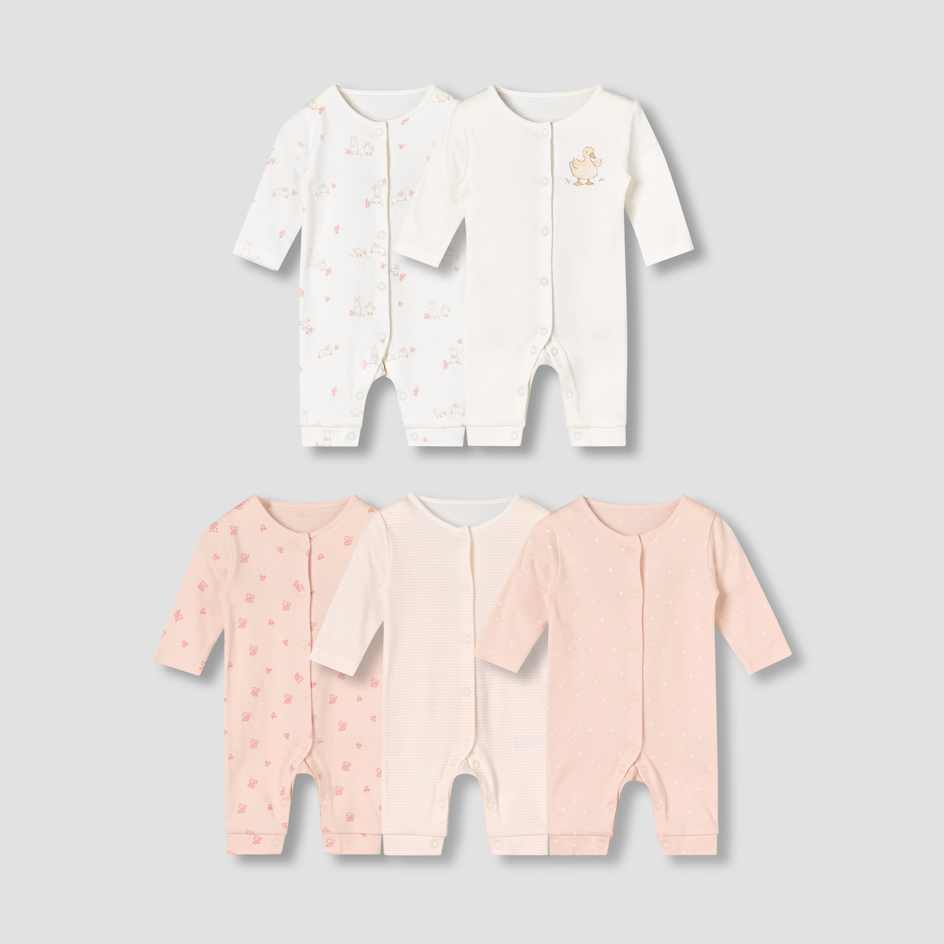 Pack of 5 Juniors Cotton Round Neck Long Sleeves Sleepsuit with Fun Prints-baby-girls-clothing-nightwear-sleepsuits-image-1