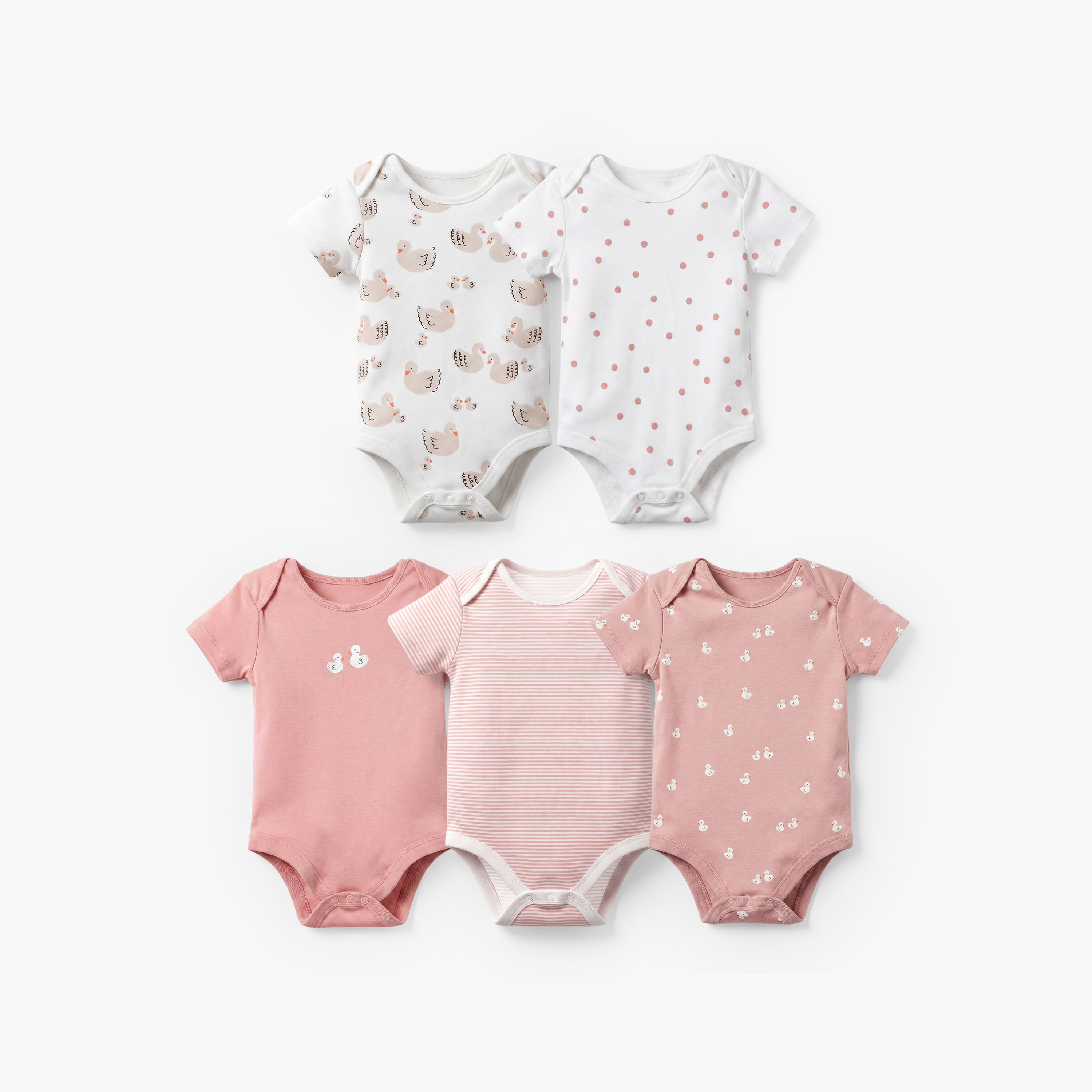 طقم بودي سوت قطن برقبة ضيقة وأكمام قصيرة وطبعات 5 قطع من جونيورز-baby-girls-clothing-bodysuits-image-1