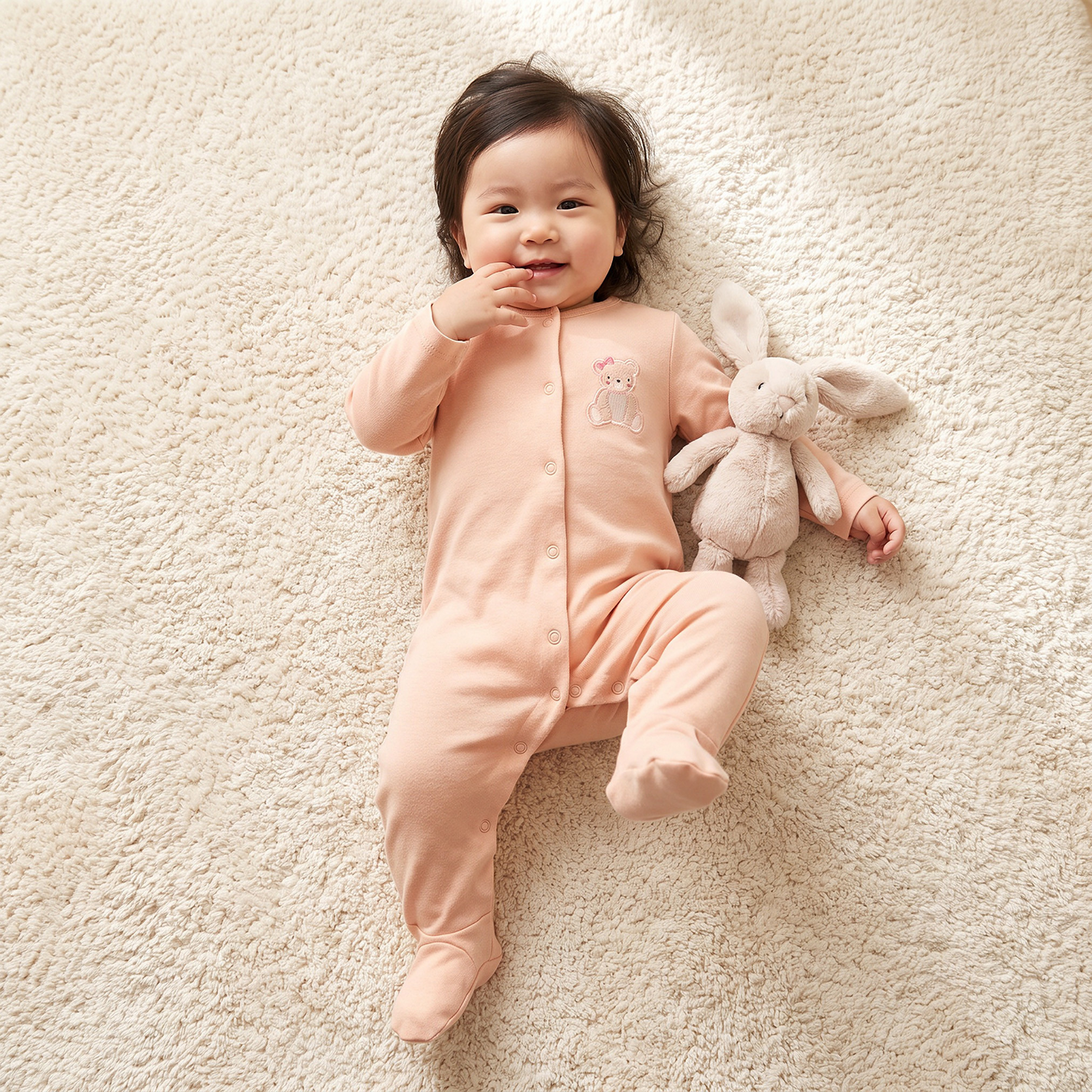 Pack of 3 Juniors Cotton Round Neck Long Sleeves Sleepsuit with Snap Button Closure-baby-girls-clothing-nightwear-sleepsuits-image-2