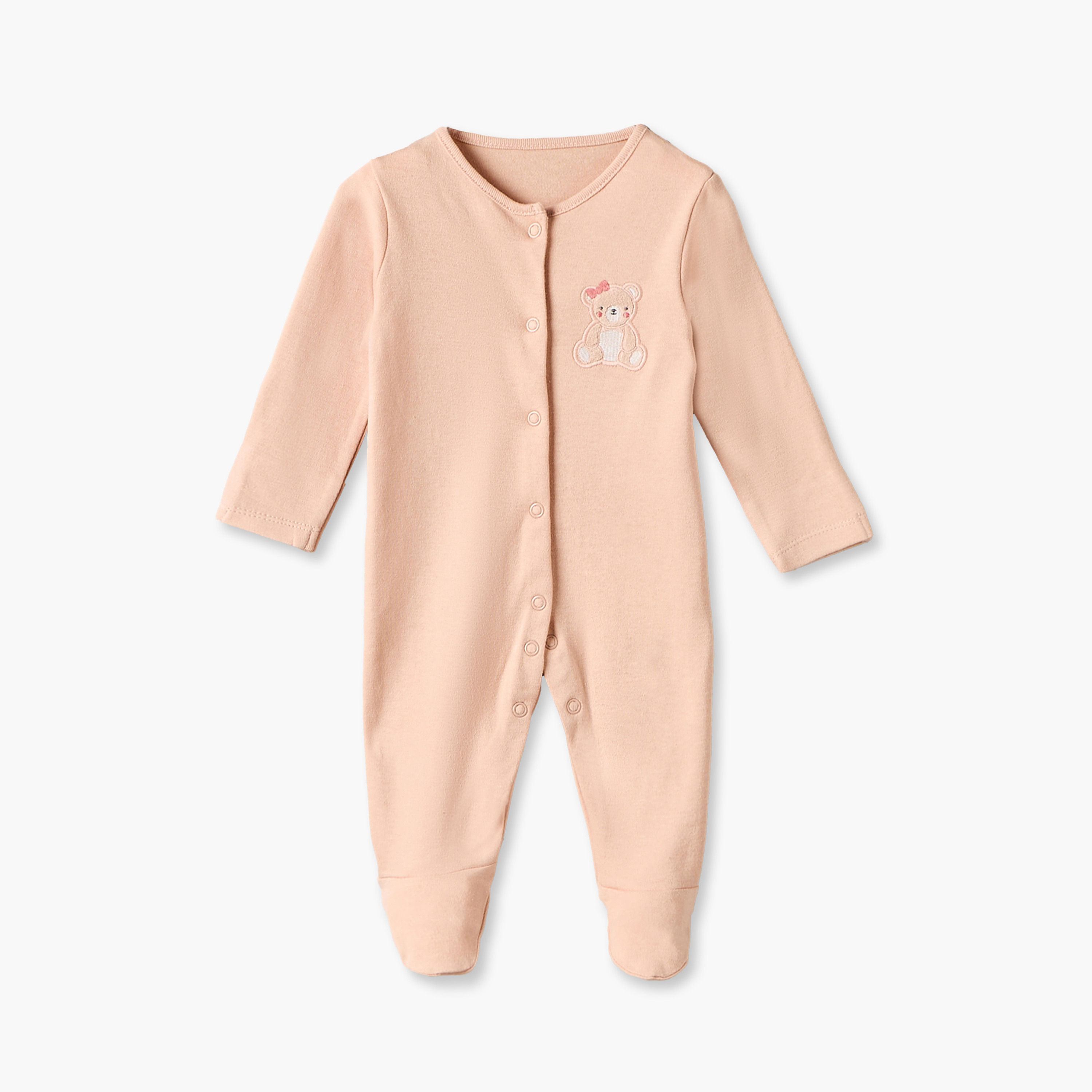 Pack of 3 Juniors Cotton Round Neck Long Sleeves Sleepsuit with Snap Button Closure-baby-girls-clothing-nightwear-sleepsuits-image-3