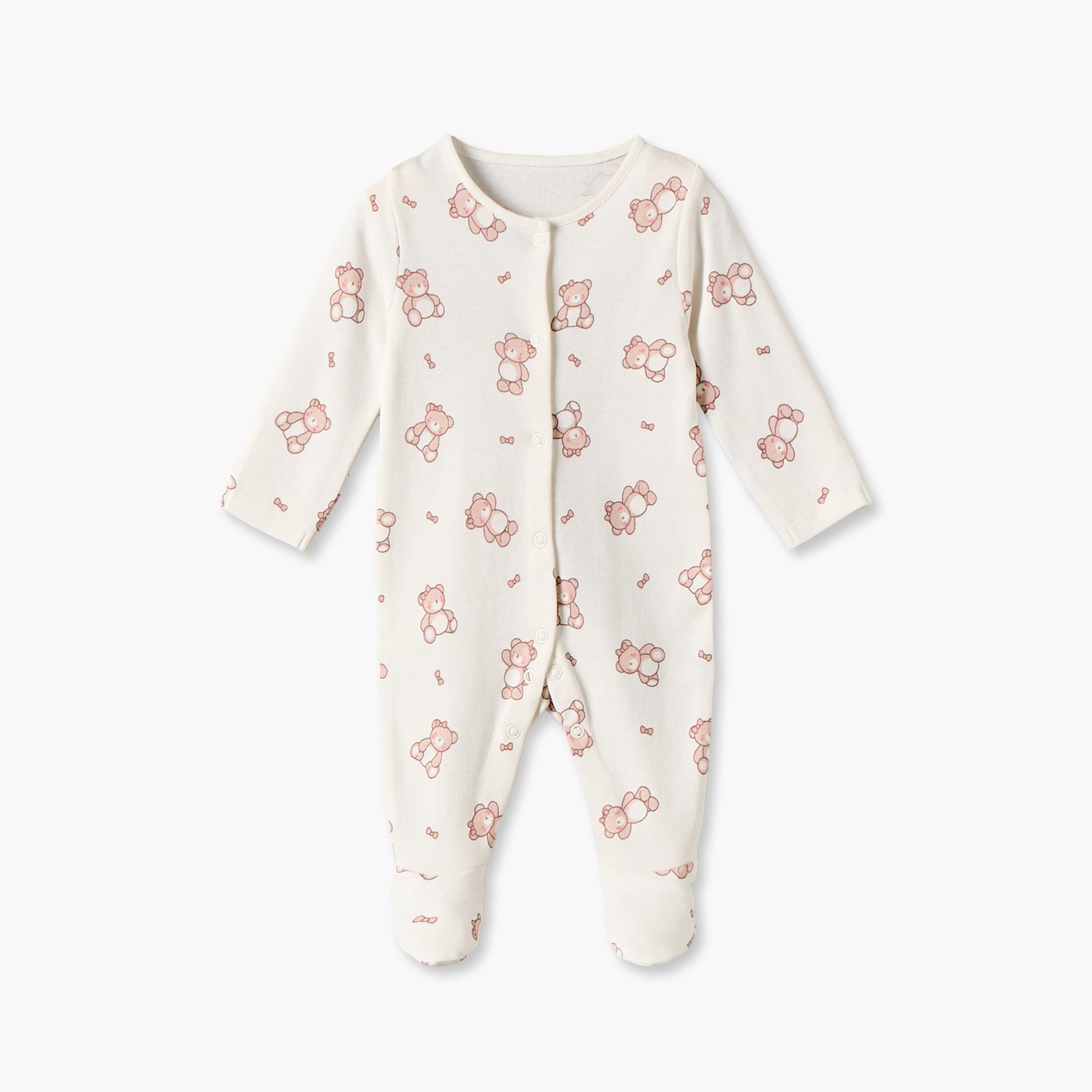 Pack of 3 Juniors Cotton Round Neck Long Sleeves Sleepsuit with Snap Button Closure-baby-girls-clothing-nightwear-sleepsuits-image-6