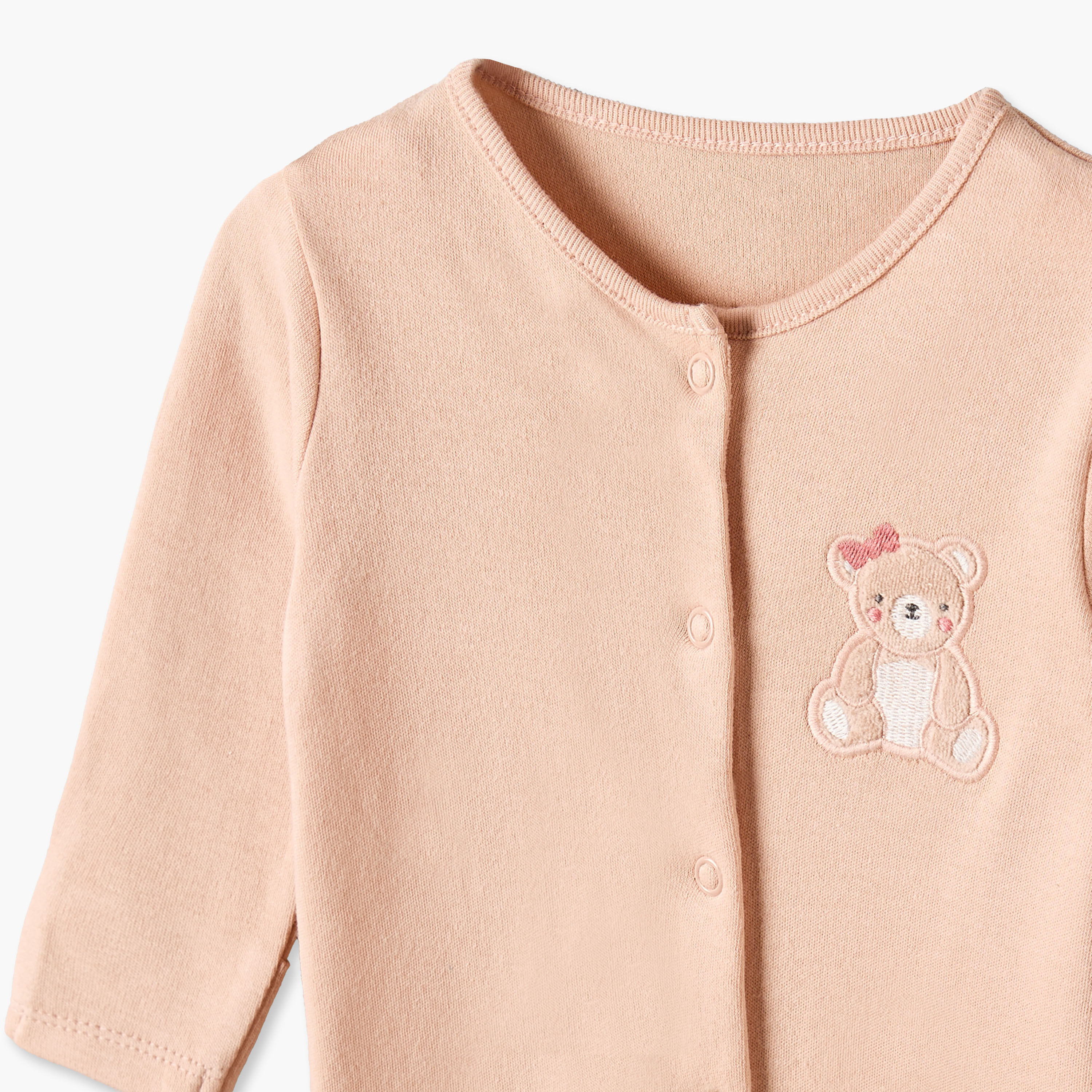 Pack of 3 Juniors Cotton Round Neck Long Sleeves Sleepsuit with Snap Button Closure-baby-girls-clothing-nightwear-sleepsuits-image-7