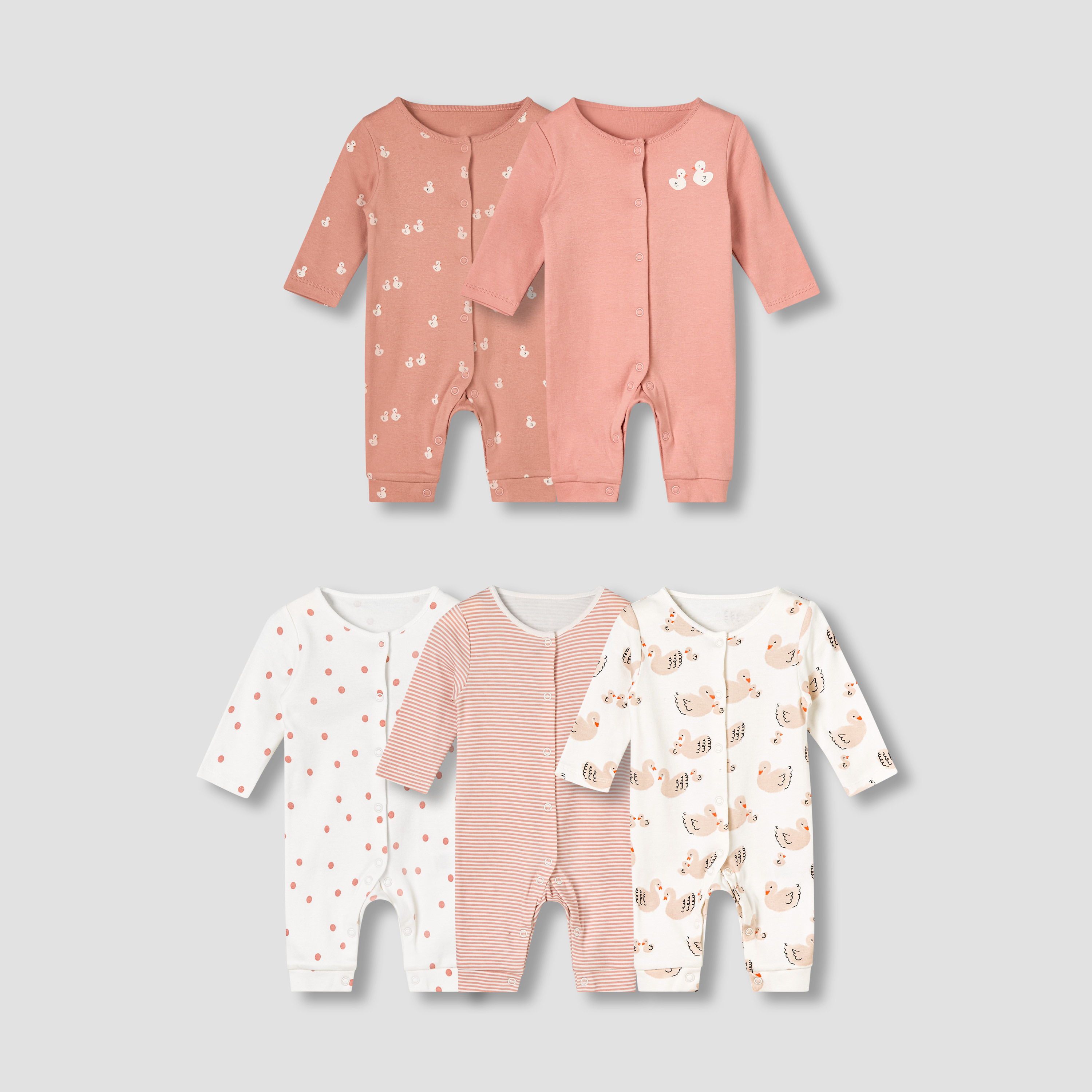 Pack of 5 Juniors Cotton Round Neck Long Sleeves Sleepsuit with Print-baby-girls-clothing-nightwear-sleepsuits-image-1