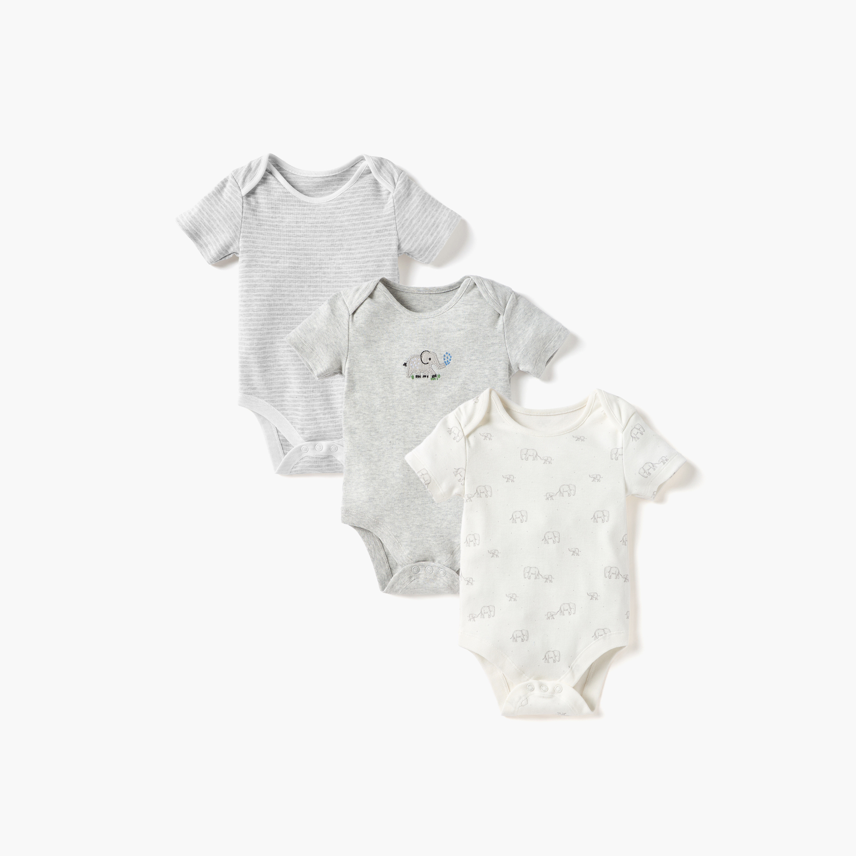 Juniors Assorted Bodysuit with Short Sleeves and Button Closure - Set of 3-baby-boys-clothing-bodysuits-image-1