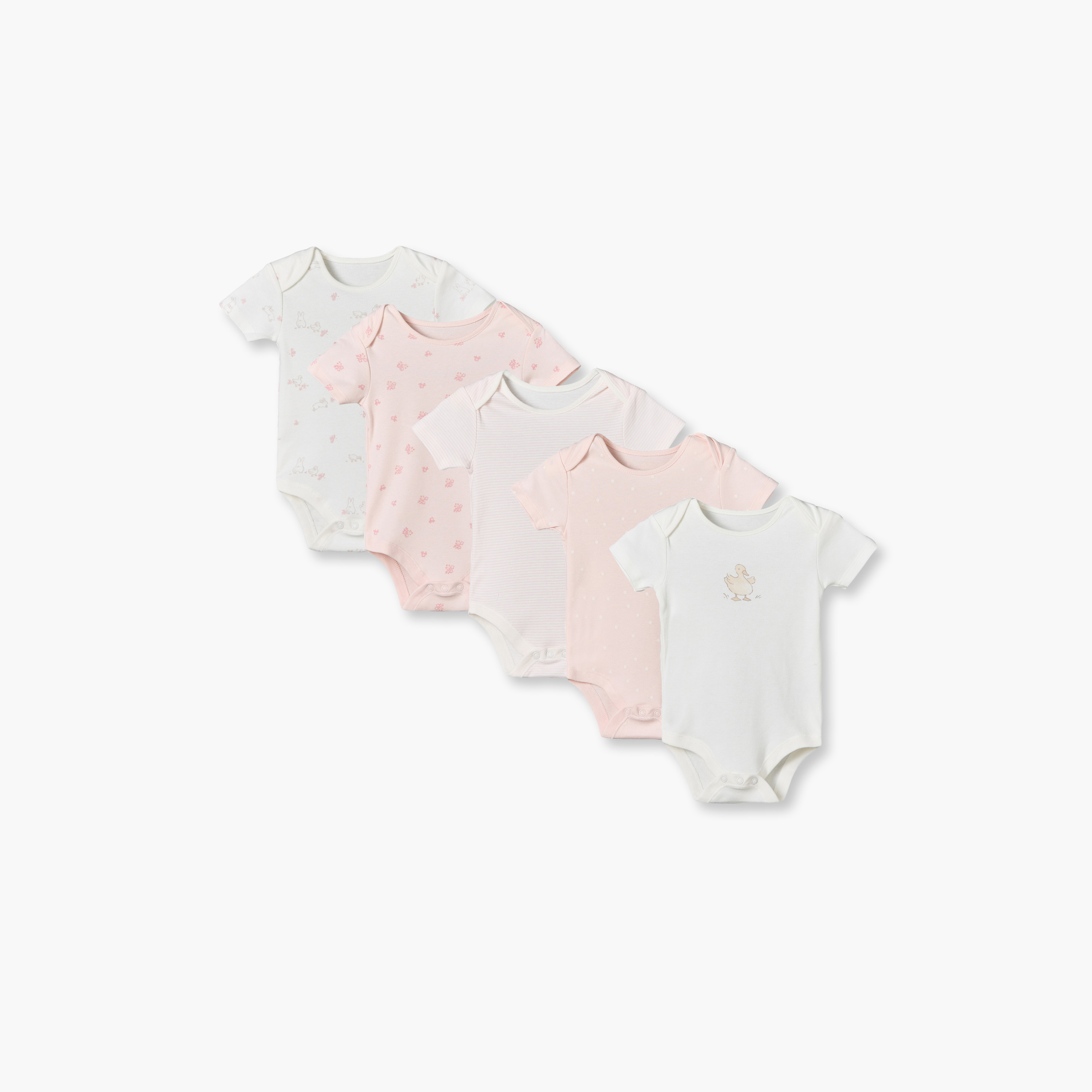 طقم من 5 بودي سوت قطن بياقة ضيقة وأكمام قصيرة وطبعات من جونيورز-baby-girls-clothing-bodysuits-image-1