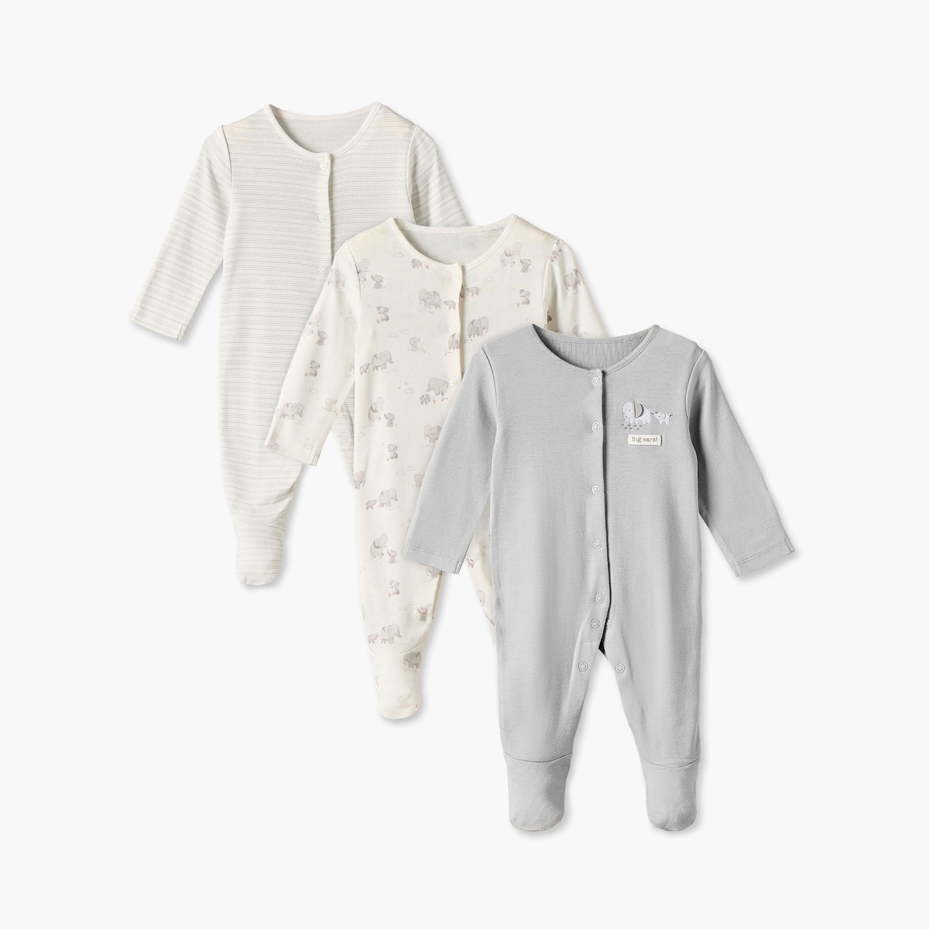 طقم بدلة نوم قطن بياقة ضيقة وأكمام طويلة وطبعات فيل 3 قطع من جونيورز-baby-boys-clothing-nightwear-sleepsuits-image-1