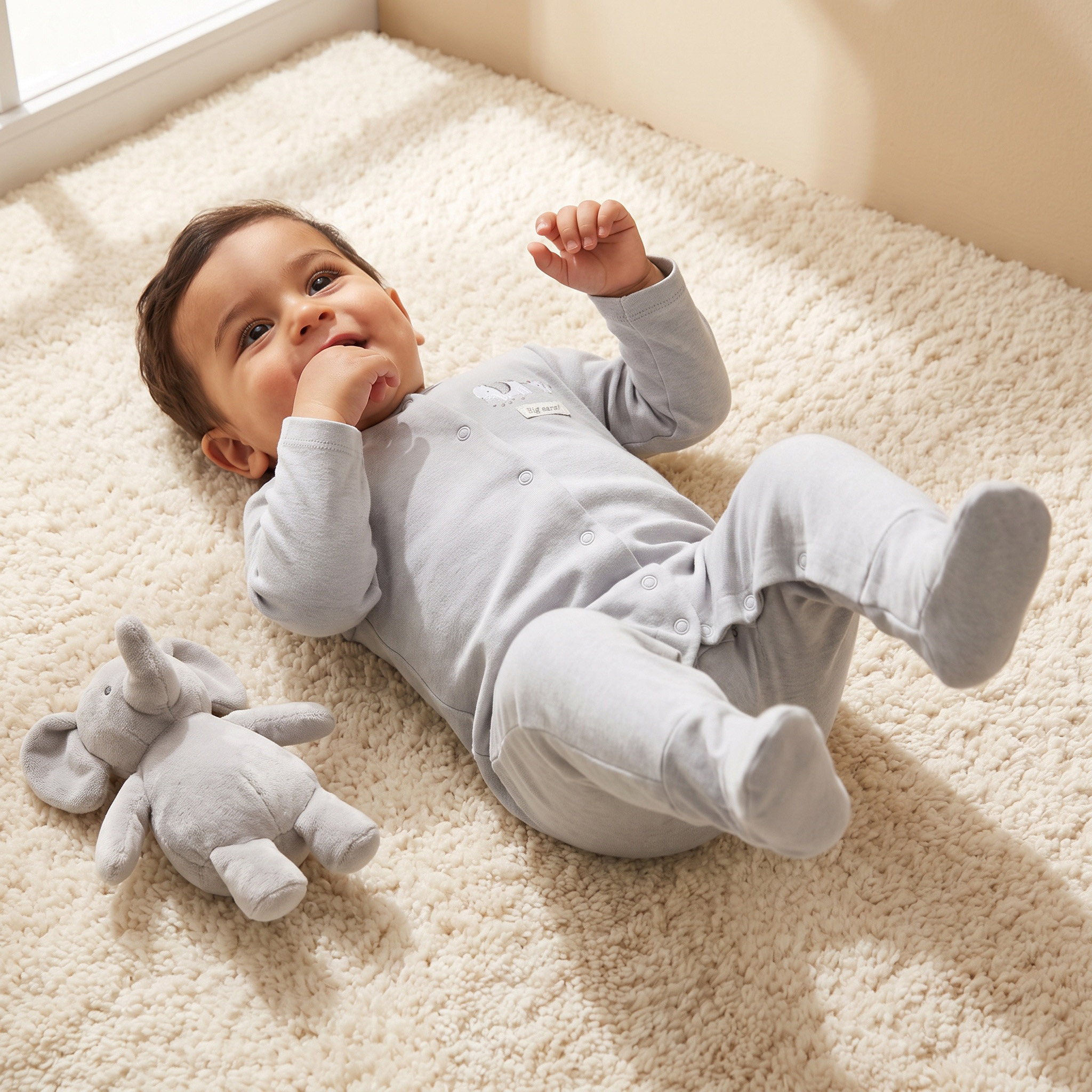 طقم بدلة نوم قطن بياقة ضيقة وأكمام طويلة وطبعات فيل 3 قطع من جونيورز-baby-boys-clothing-nightwear-sleepsuits-image-2