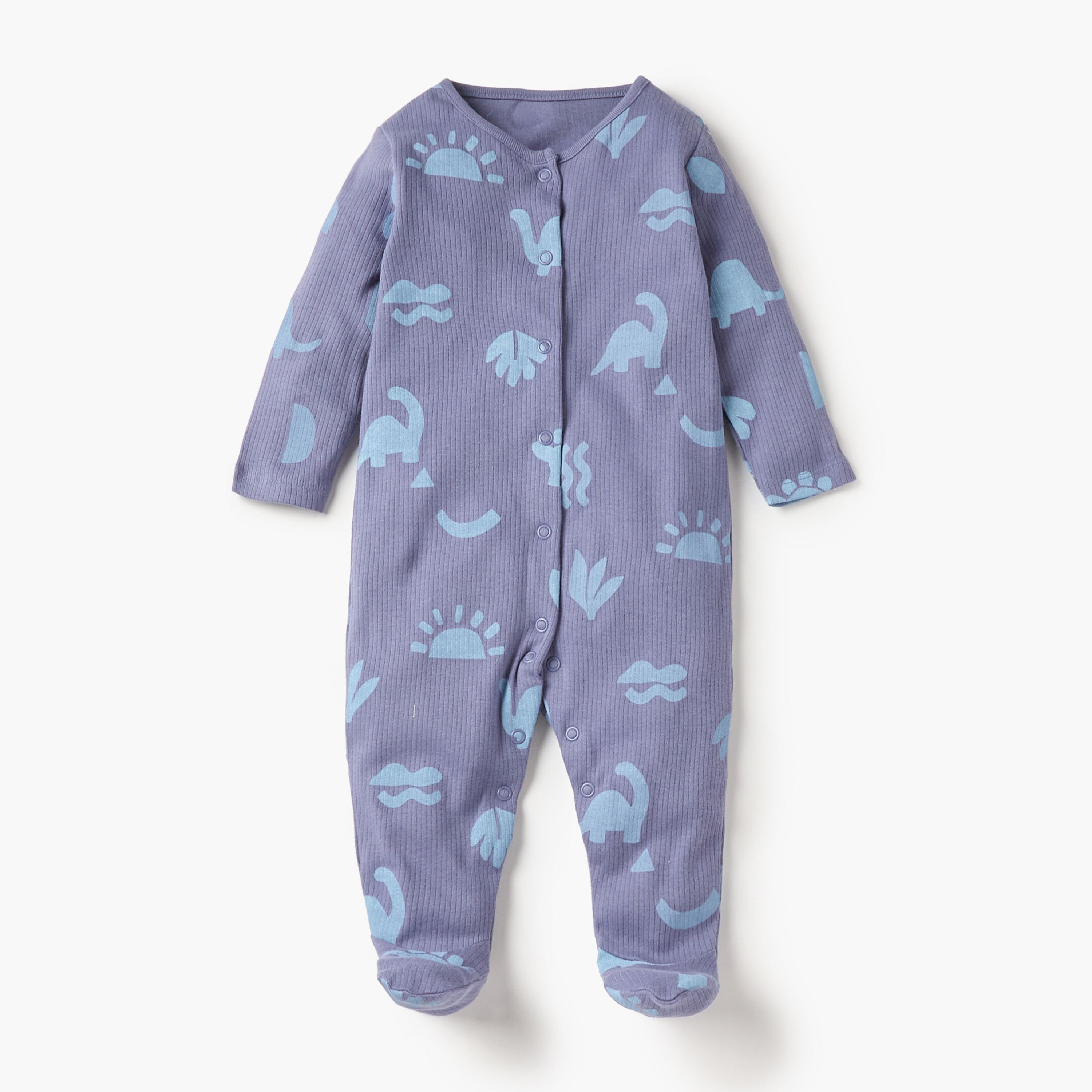 Juniors Dinosaur Print Closed Feet Sleepsuit with Snap Button Closure - Set of 3-baby-boys-clothing-nightwear-sleepsuits-image-2
