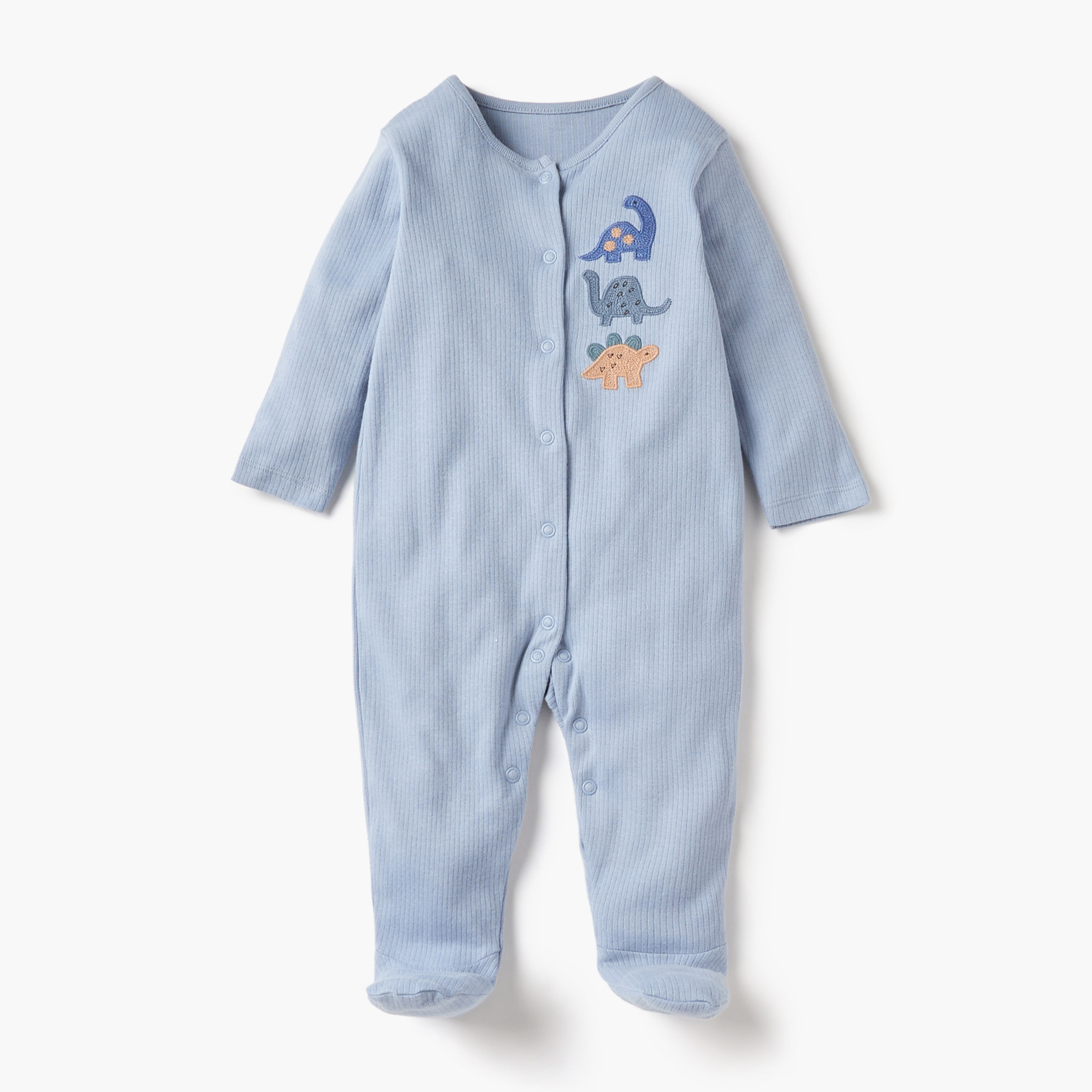 Juniors Dinosaur Print Closed Feet Sleepsuit with Snap Button Closure - Set of 3-baby-boys-clothing-nightwear-sleepsuits-image-3