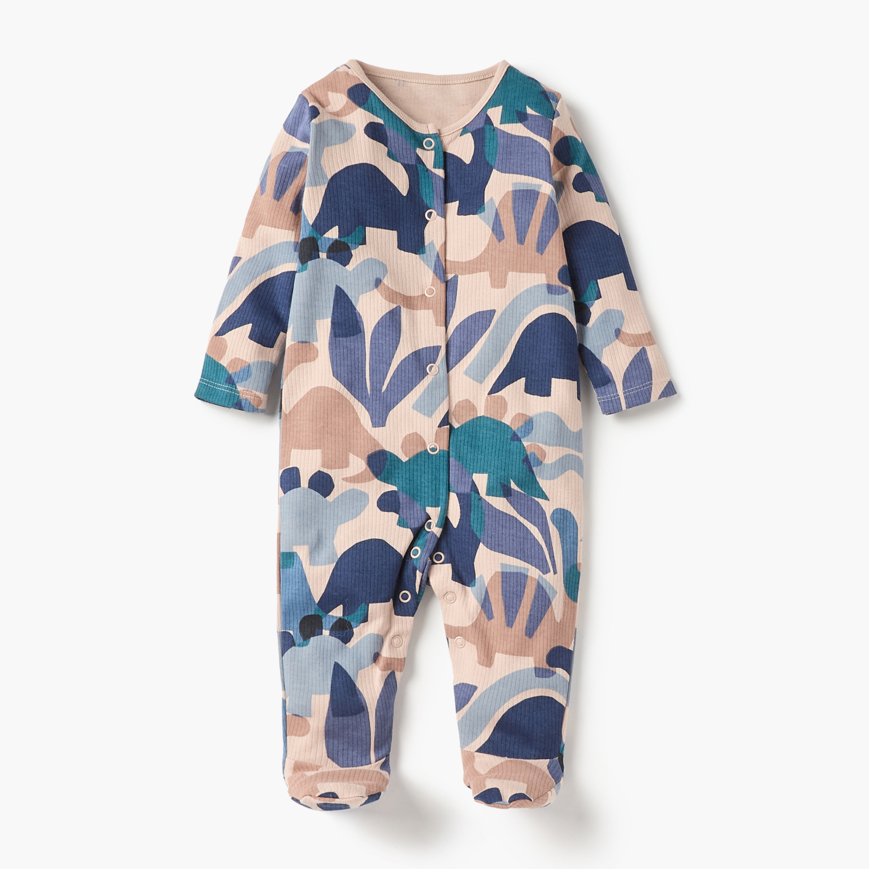 Juniors Dinosaur Print Closed Feet Sleepsuit with Snap Button Closure - Set of 3-baby-boys-clothing-nightwear-sleepsuits-image-4
