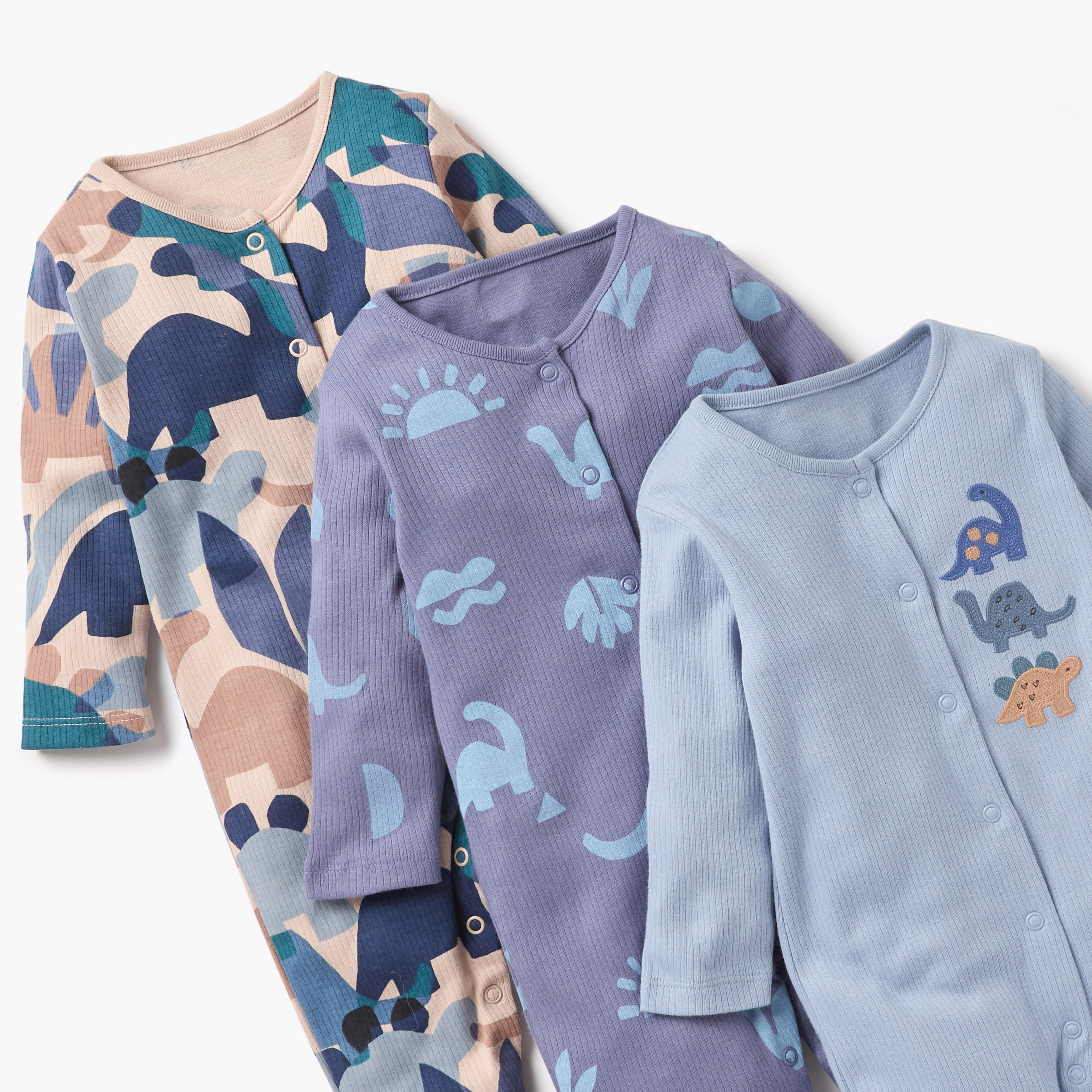 Juniors Dinosaur Print Closed Feet Sleepsuit with Snap Button Closure - Set of 3-baby-boys-clothing-nightwear-sleepsuits-image-5