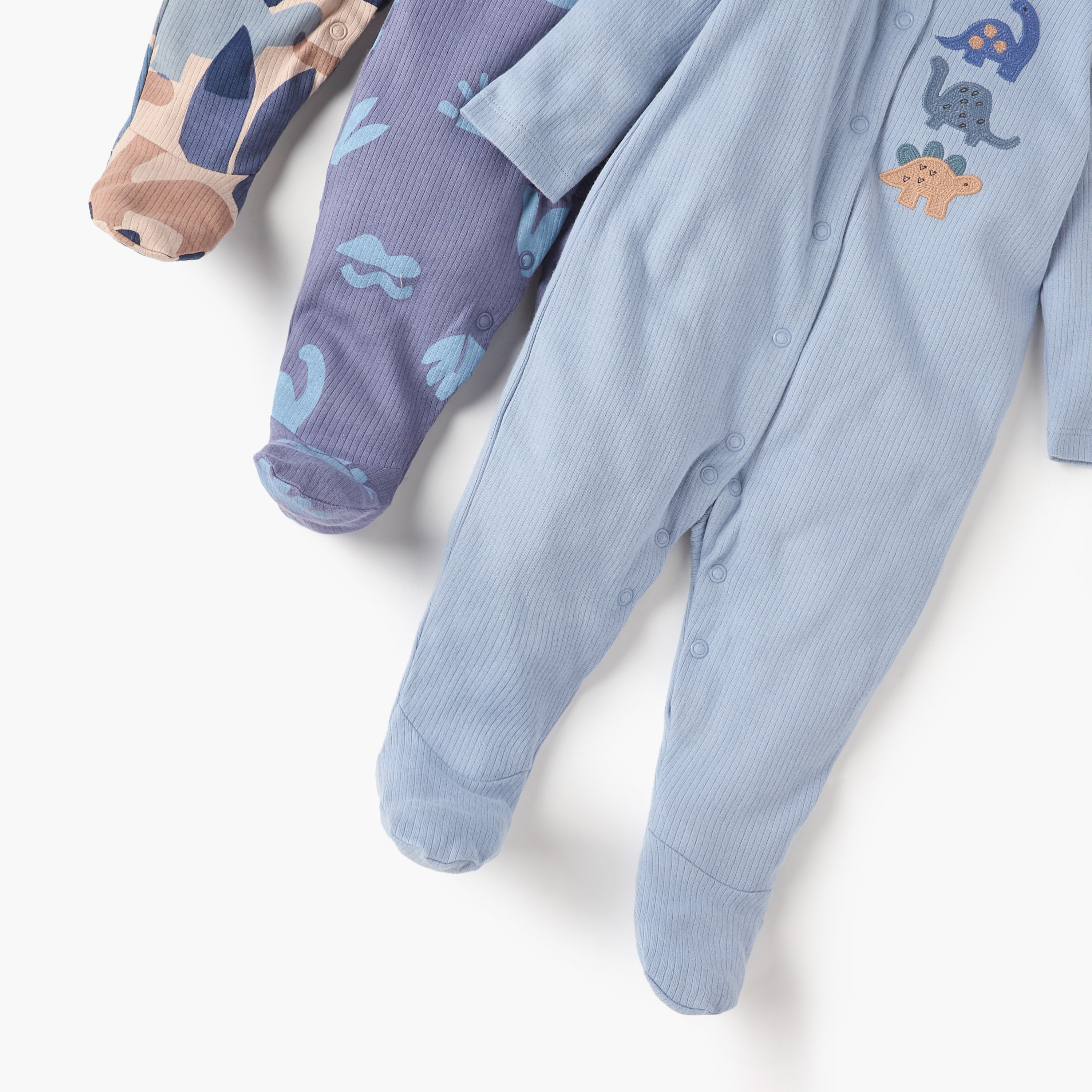 Juniors Dinosaur Print Closed Feet Sleepsuit with Snap Button Closure - Set of 3-baby-boys-clothing-nightwear-sleepsuits-image-6