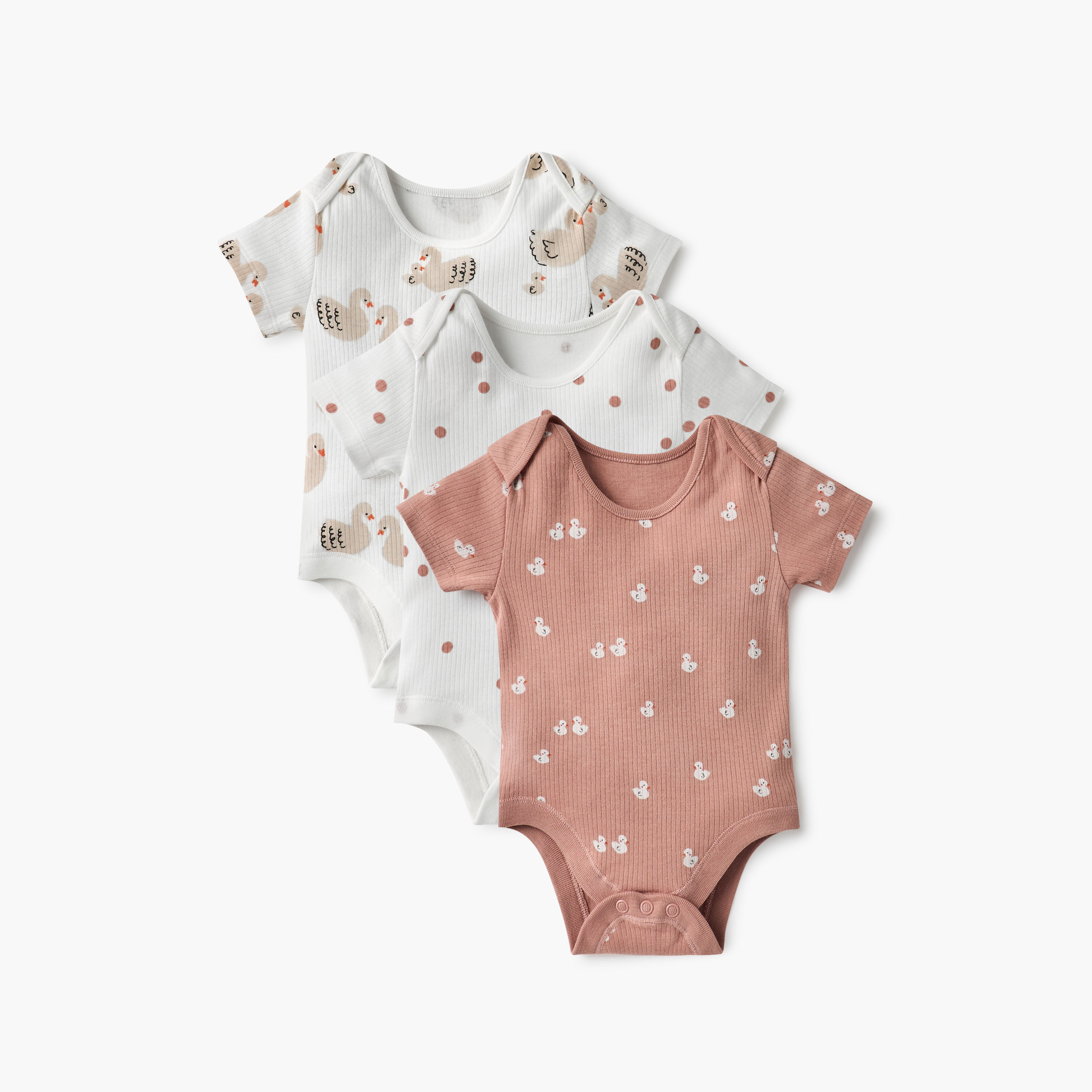 Juniors Printed Bodysuit with Short Sleeves and Button Closure - Set of 3-baby-girls-clothing-multipacks-image-1