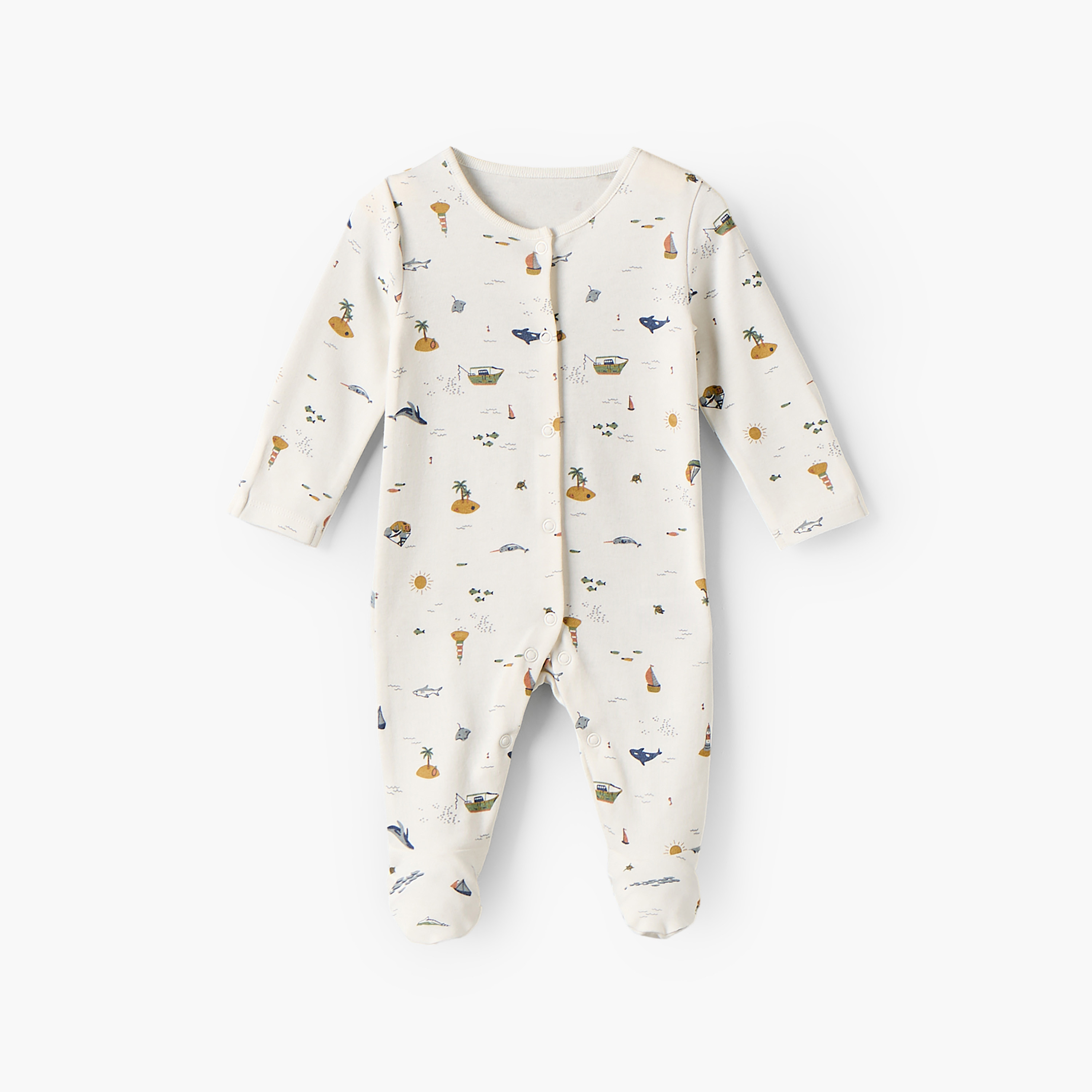 Pack of 3 Juniors Cotton Crew Neck Long Sleeves Sleepsuit with Snap Button Closure-baby-boys-clothing-nightwear-sleepsuits-image-5