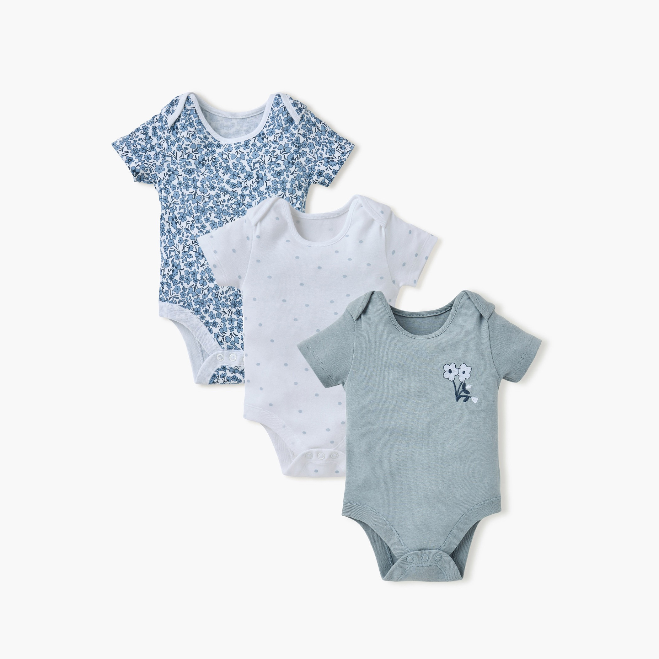Juniors Printed Envelope Neck Bodysuit with Button Closure - Set of 3-baby-girls-clothing-bodysuits-image-1