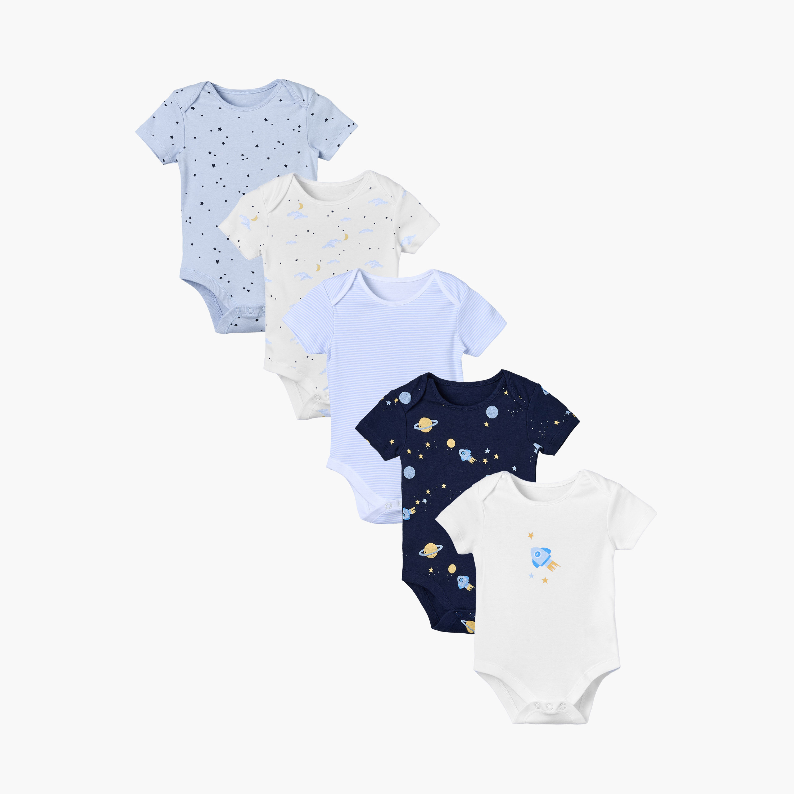 طقم بودي سوت بياقة ضيقة وأكمام قصيرة وطبعات 5 قطع من جونيورز-baby-boys-clothing-bodysuits-image-1