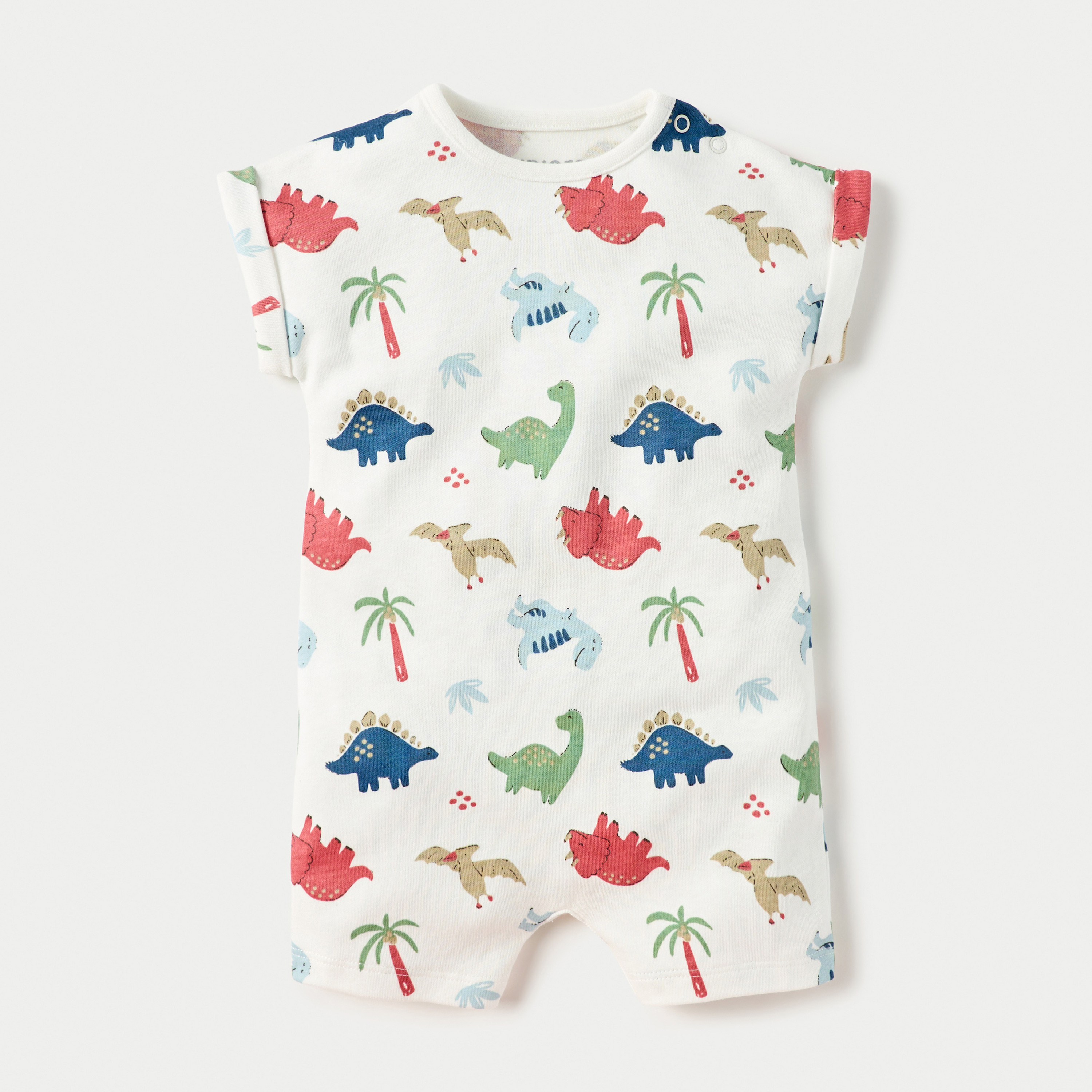 Juniors Dino Print Romper with Short Sleeves and Button Closure  - Set of 2-baby-boys-clothing-multipacks-image-3