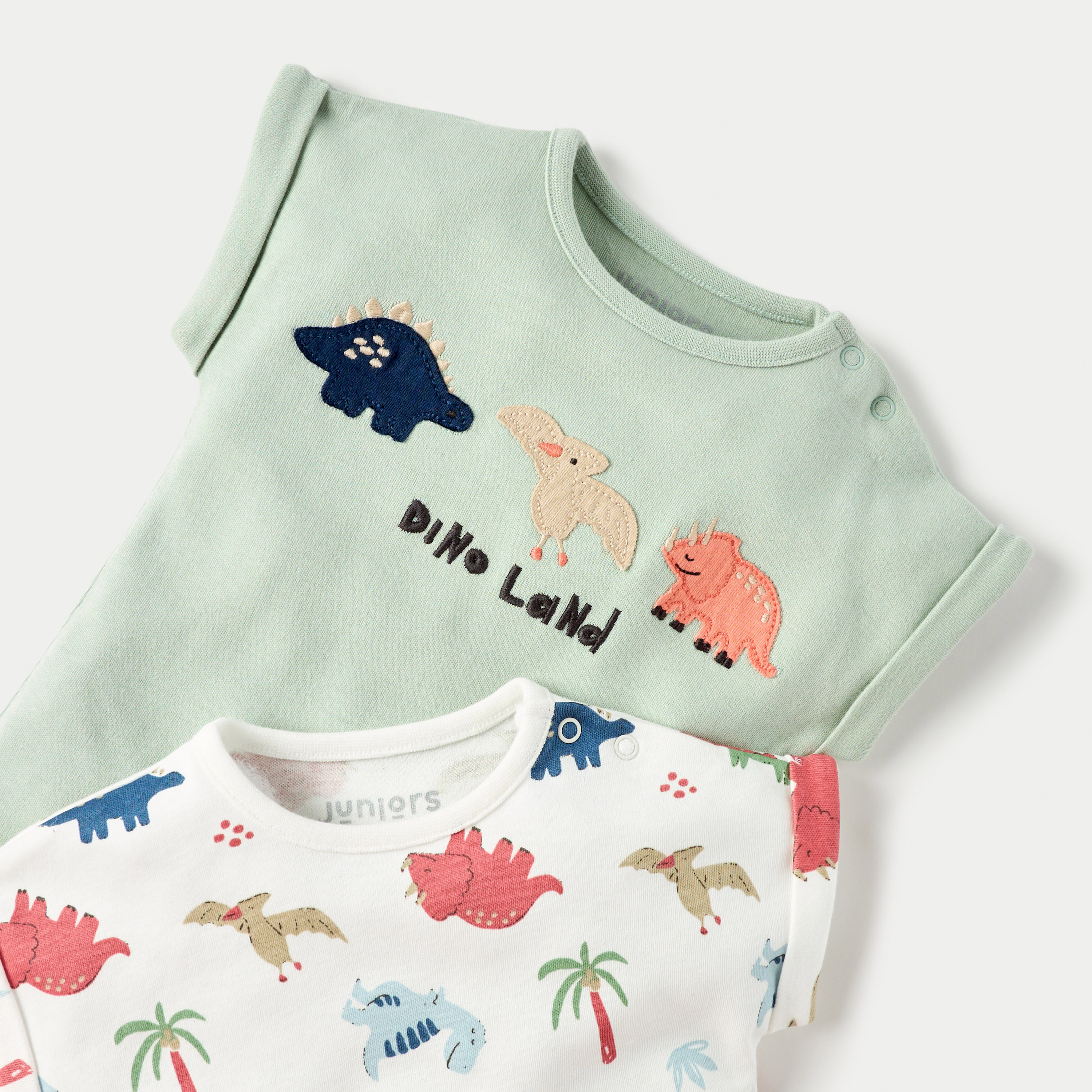 Juniors Dino Print Romper with Short Sleeves and Button Closure  - Set of 2-baby-boys-clothing-multipacks-image-4