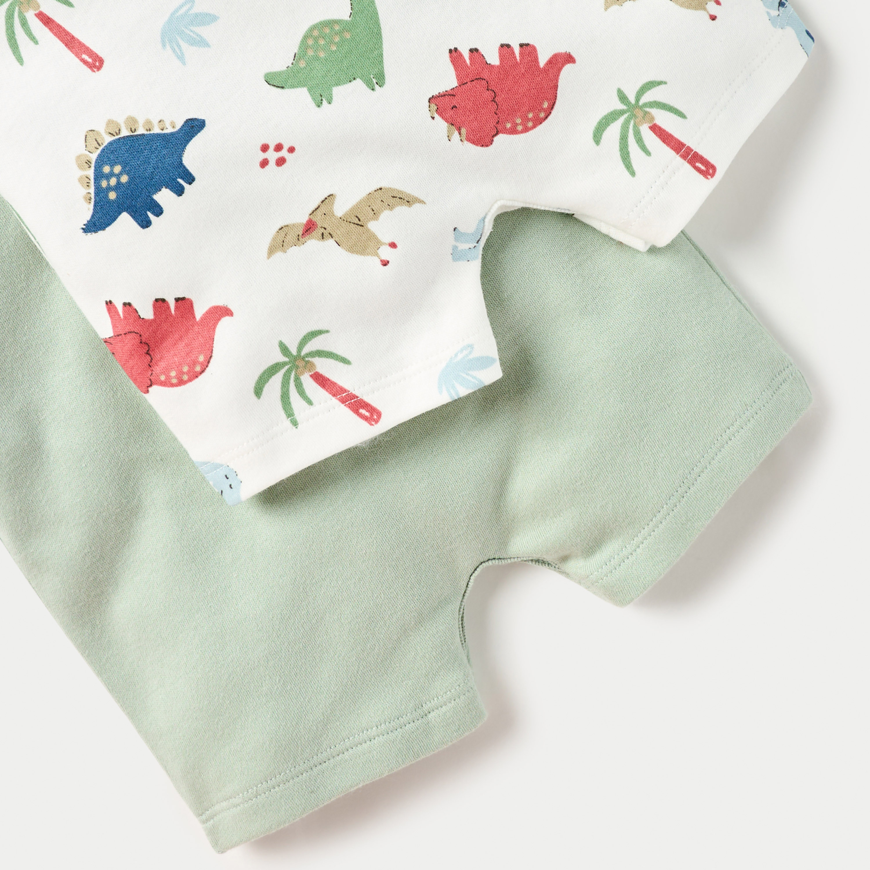 Juniors Dino Print Romper with Short Sleeves and Button Closure  - Set of 2-baby-boys-clothing-multipacks-image-5