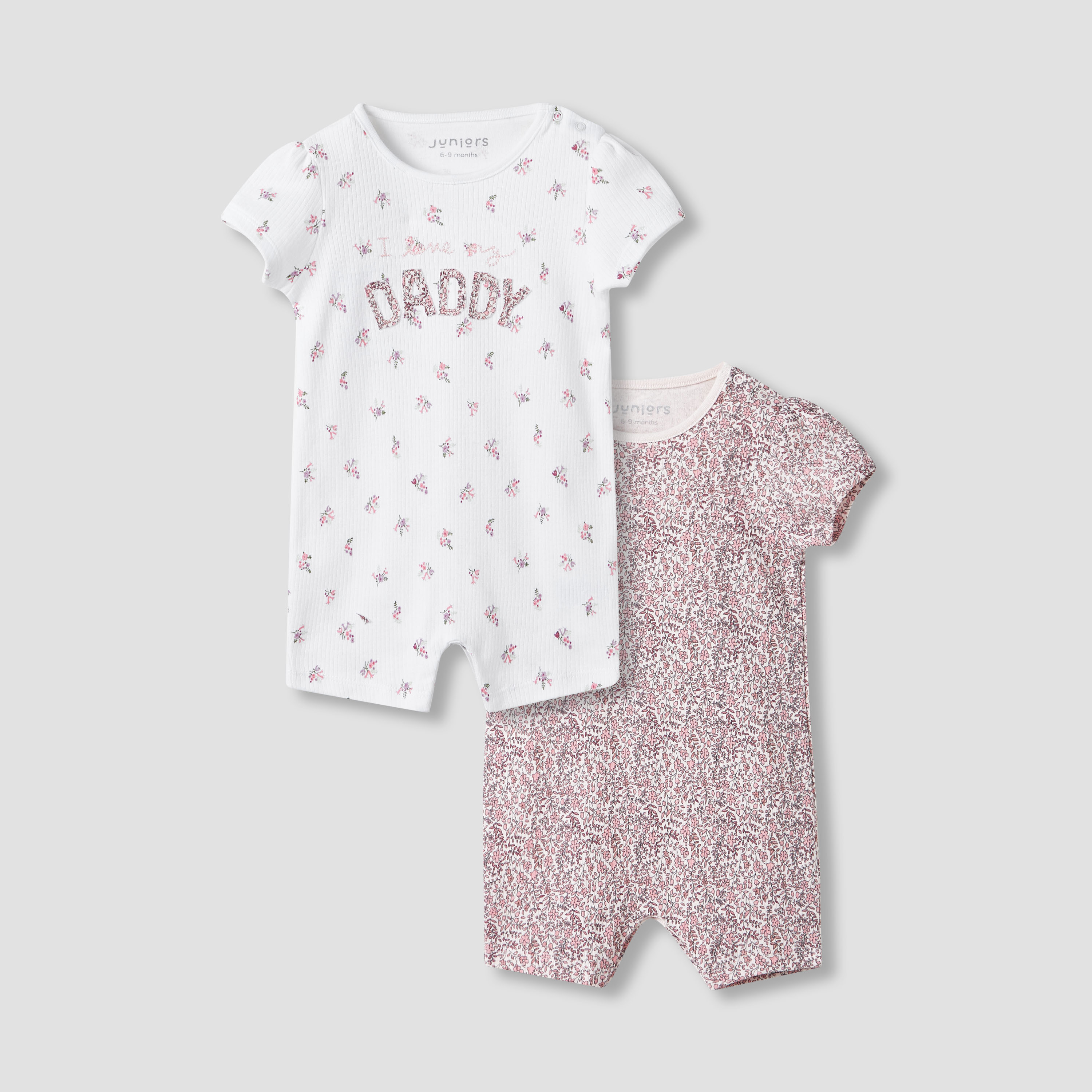 Juniors Floral Print Romper with Short Sleeves - Set of 2-baby-girls-clothing-nightwear-sleepsuits-image-1