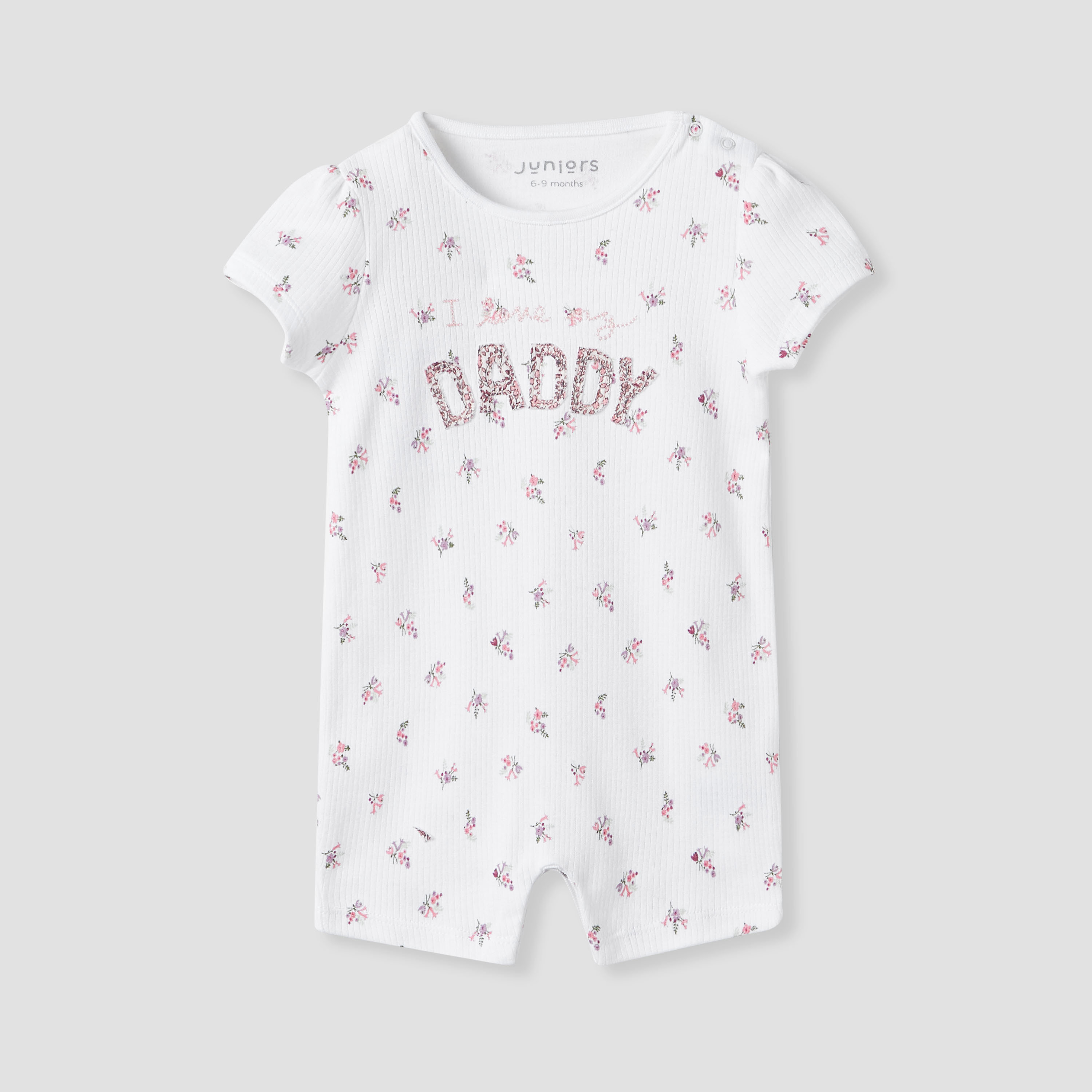 Juniors Floral Print Romper with Short Sleeves - Set of 2-baby-girls-clothing-nightwear-sleepsuits-image-2