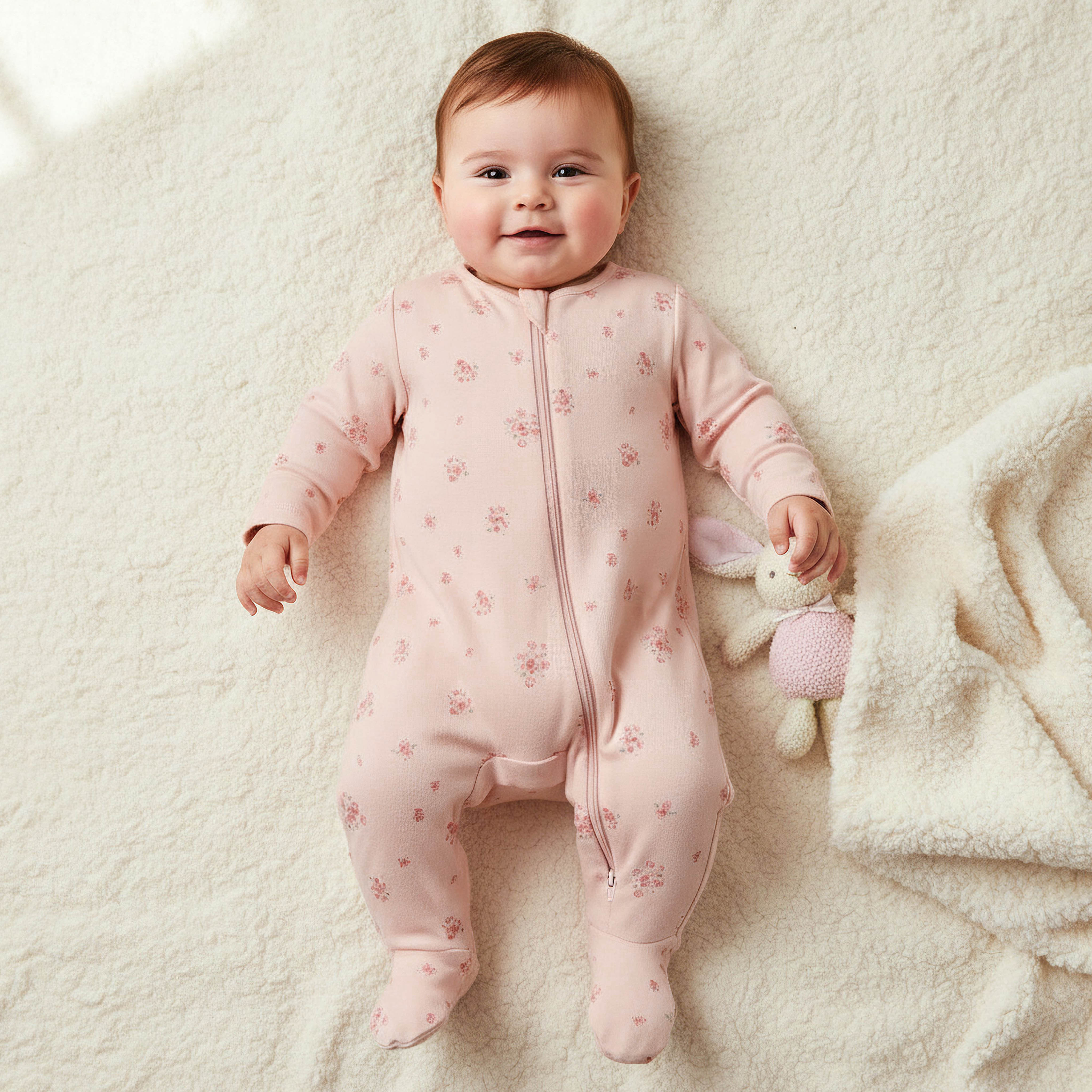 Pack of 3 Juniors Organic Cotton Round Neck Long Sleeves Sleepsuit with Floral Print-baby-girls-clothing-nightwear-sleepsuits-image-2