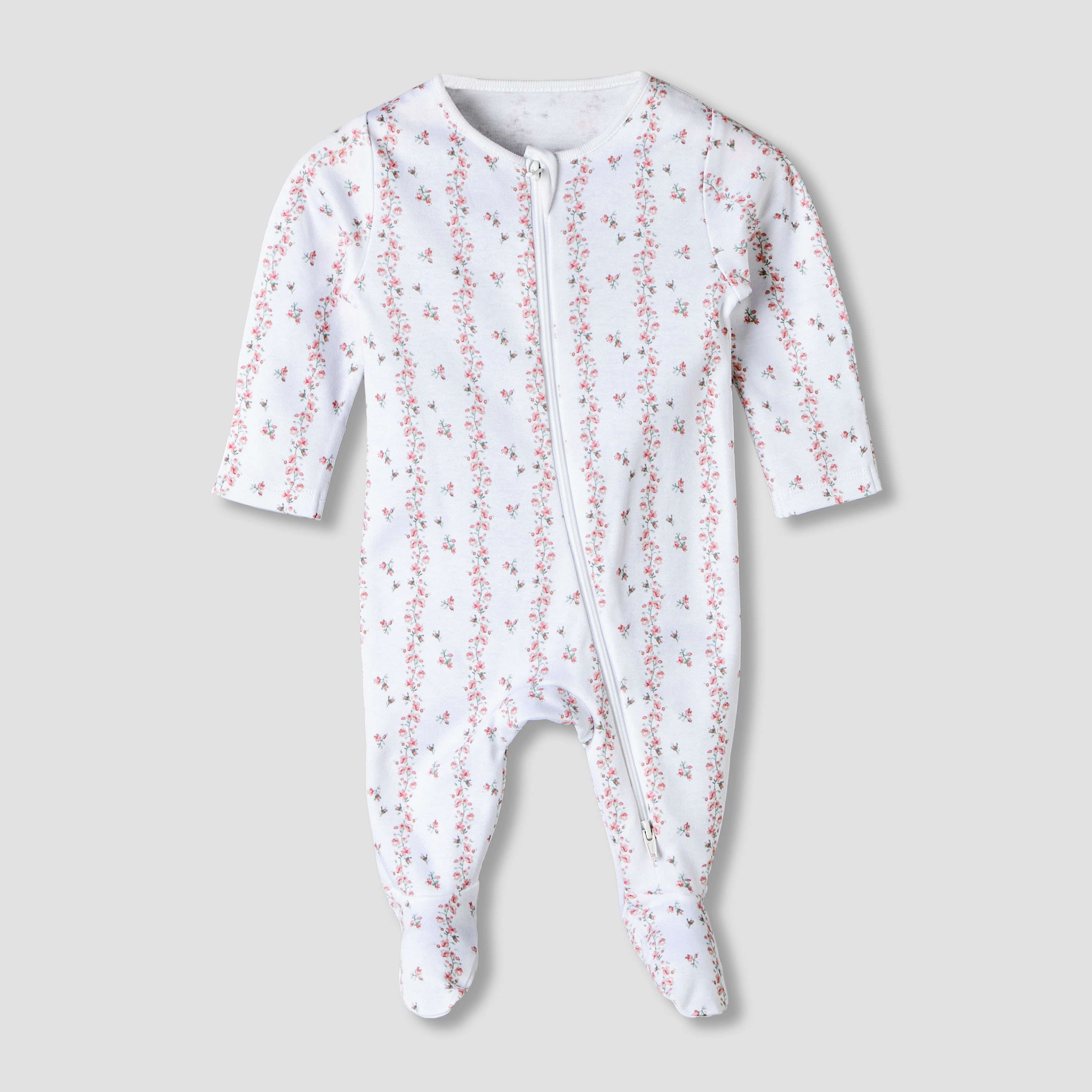 Pack of 3 Juniors Organic Cotton Round Neck Long Sleeves Sleepsuit with Floral Print-baby-girls-clothing-nightwear-sleepsuits-image-4