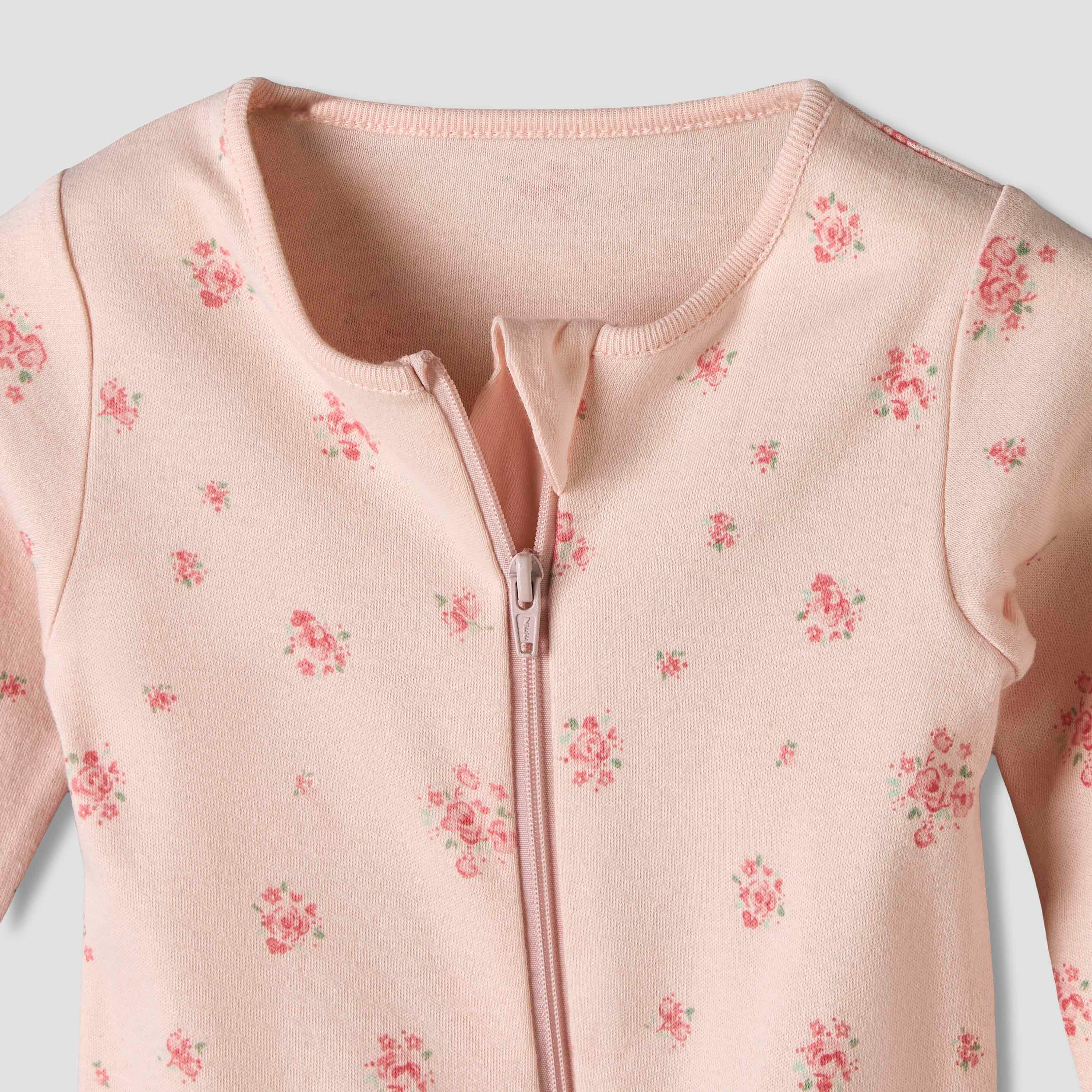 Pack of 3 Juniors Organic Cotton Round Neck Long Sleeves Sleepsuit with Floral Print-baby-girls-clothing-nightwear-sleepsuits-image-7
